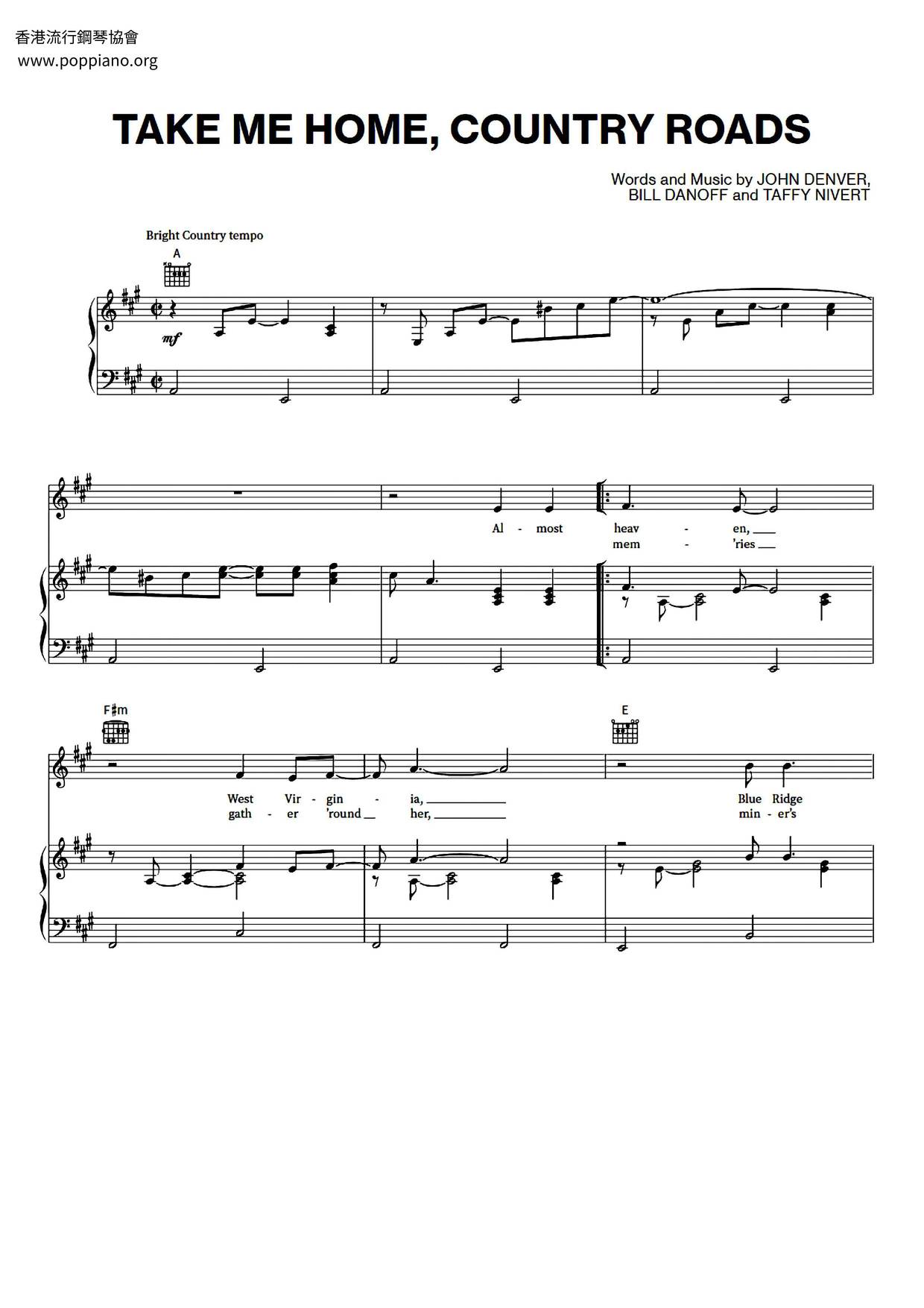 Take Me Home, Country Roads Score