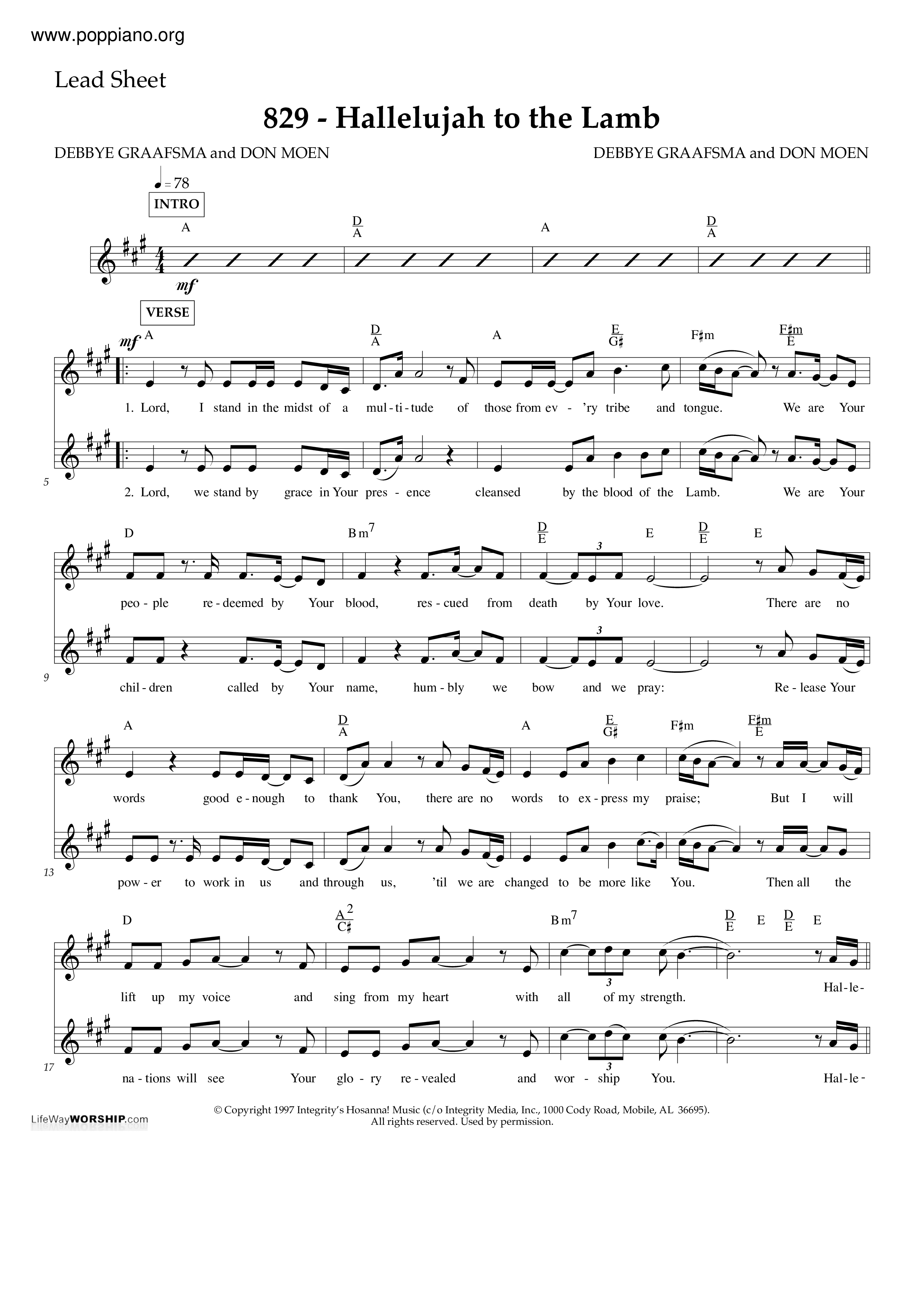 Hallelujah To The Lamb Score