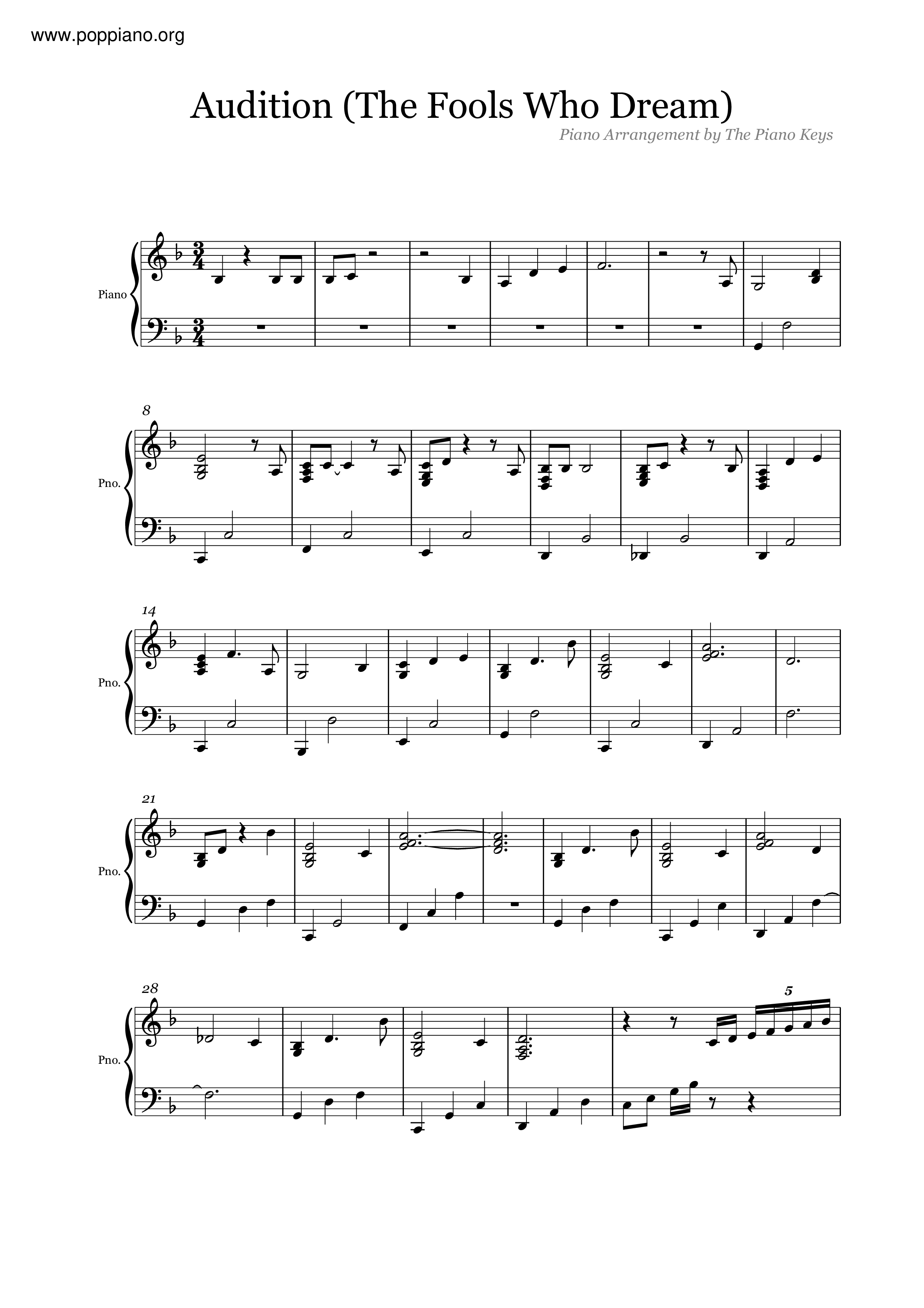 Audition (The Fools Who Dream) Score