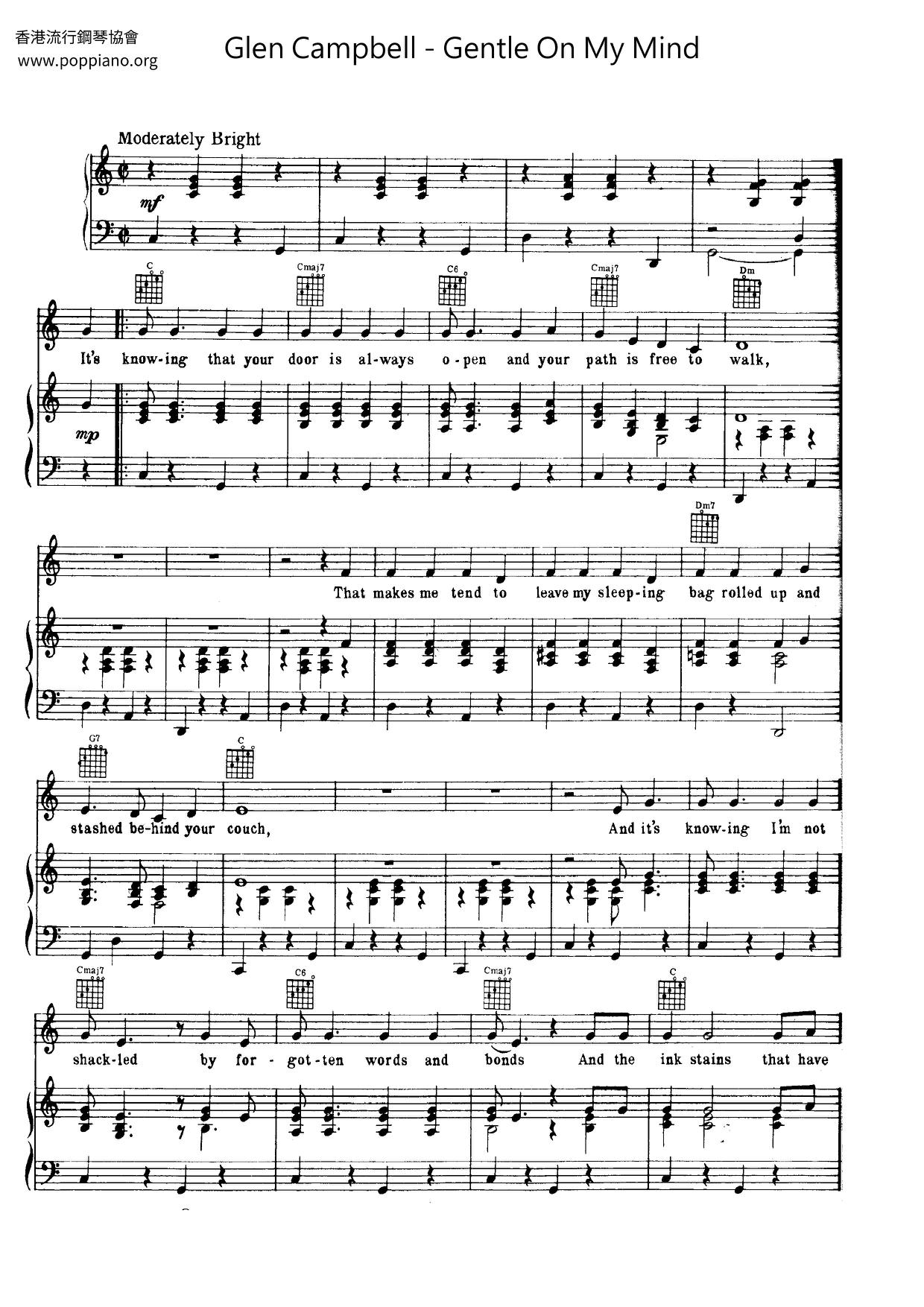 The Beatles-Gentle On My Mind Sheet Music pdf, - Free Score Download ★