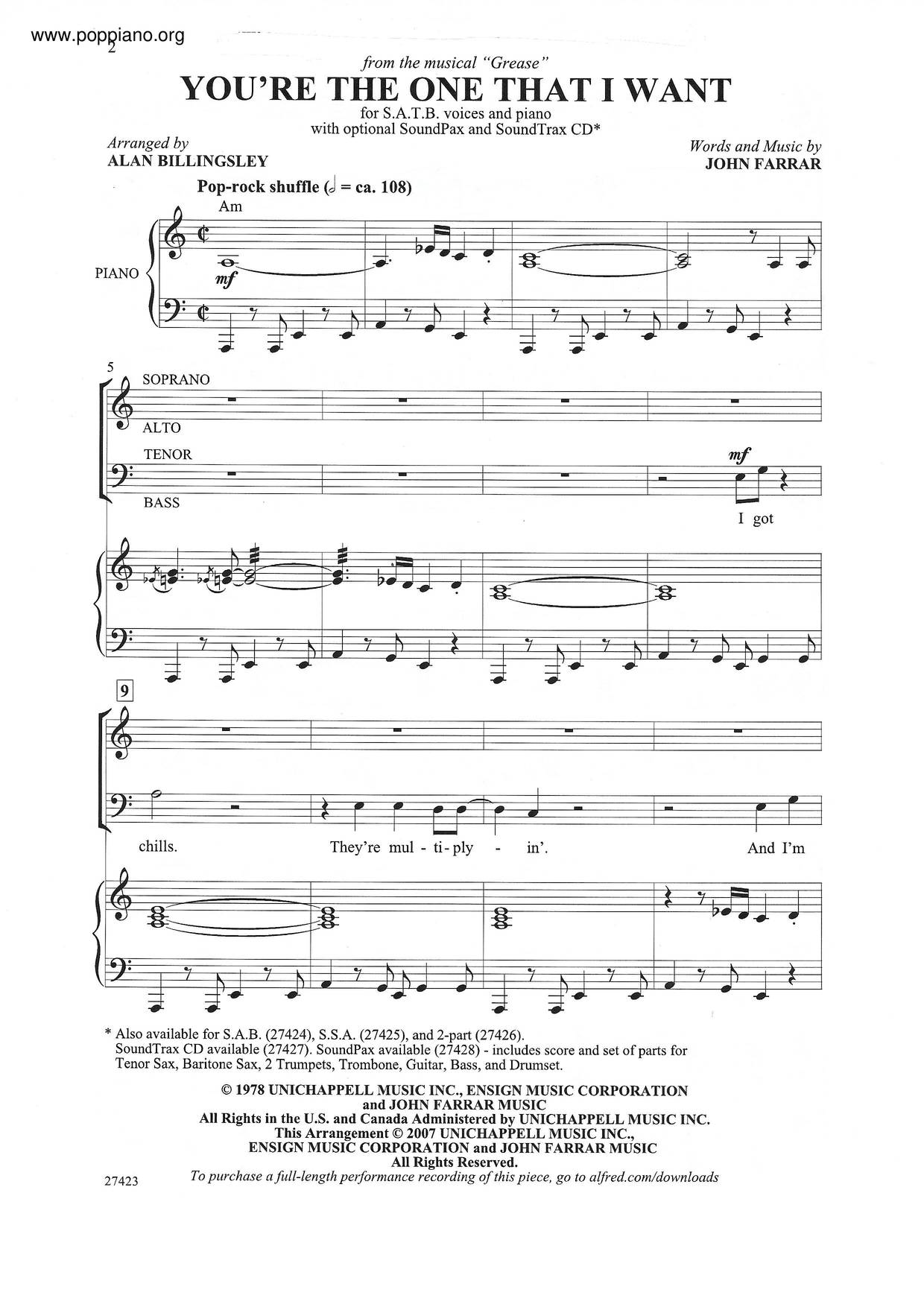 Grease - You Are The One That I Want Score