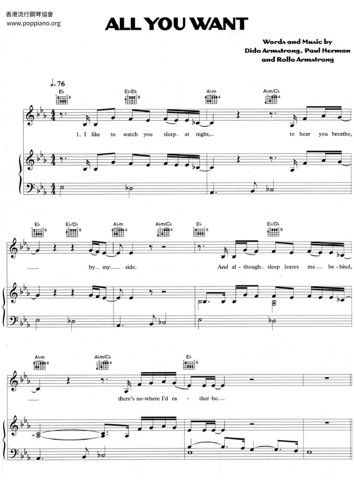 Dido-All You Want Sheet Music pdf, - Free Score Download ★