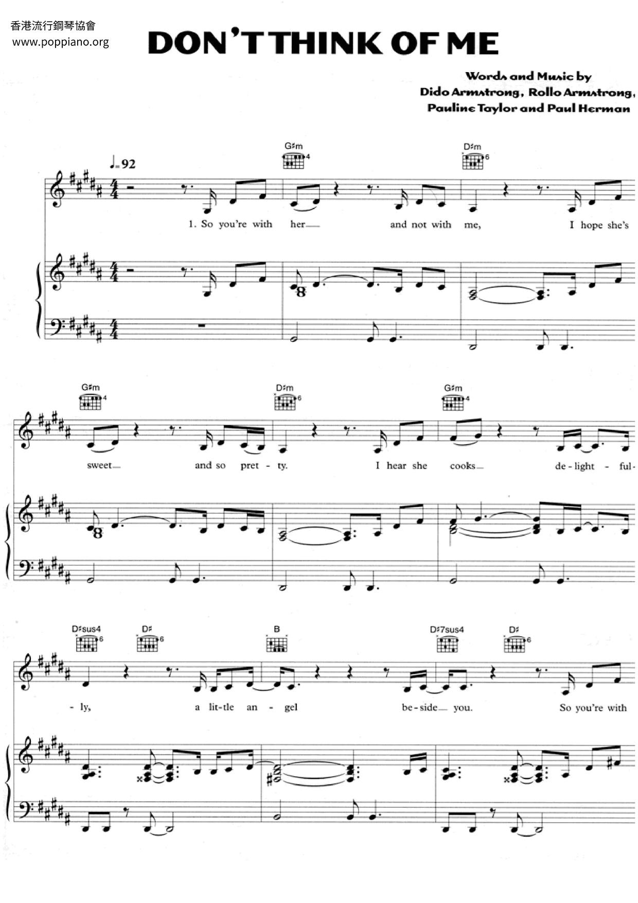 Don't Think Of Me Score