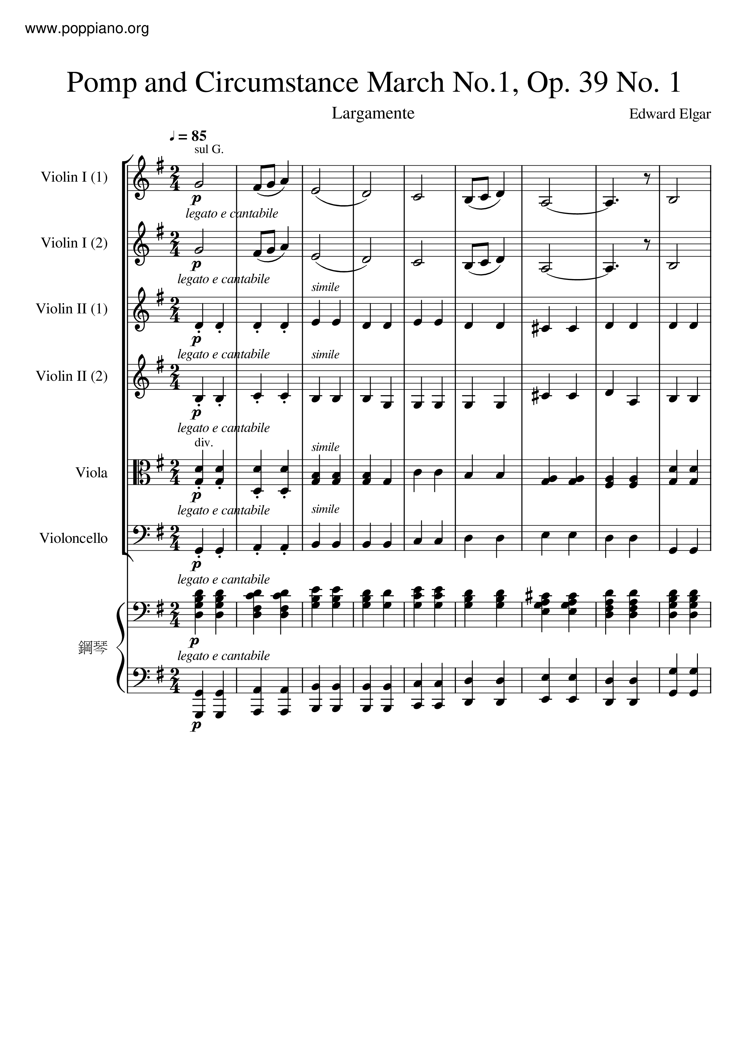 Pomp And Circumstances, March No.1 Score