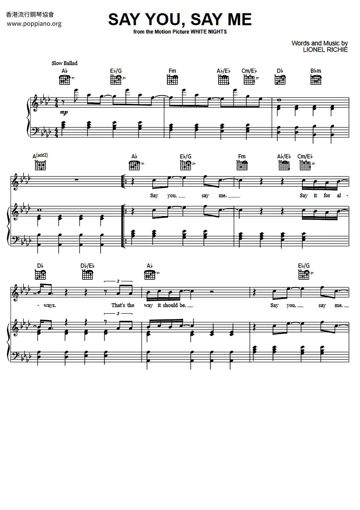 Say You, Say Me Score