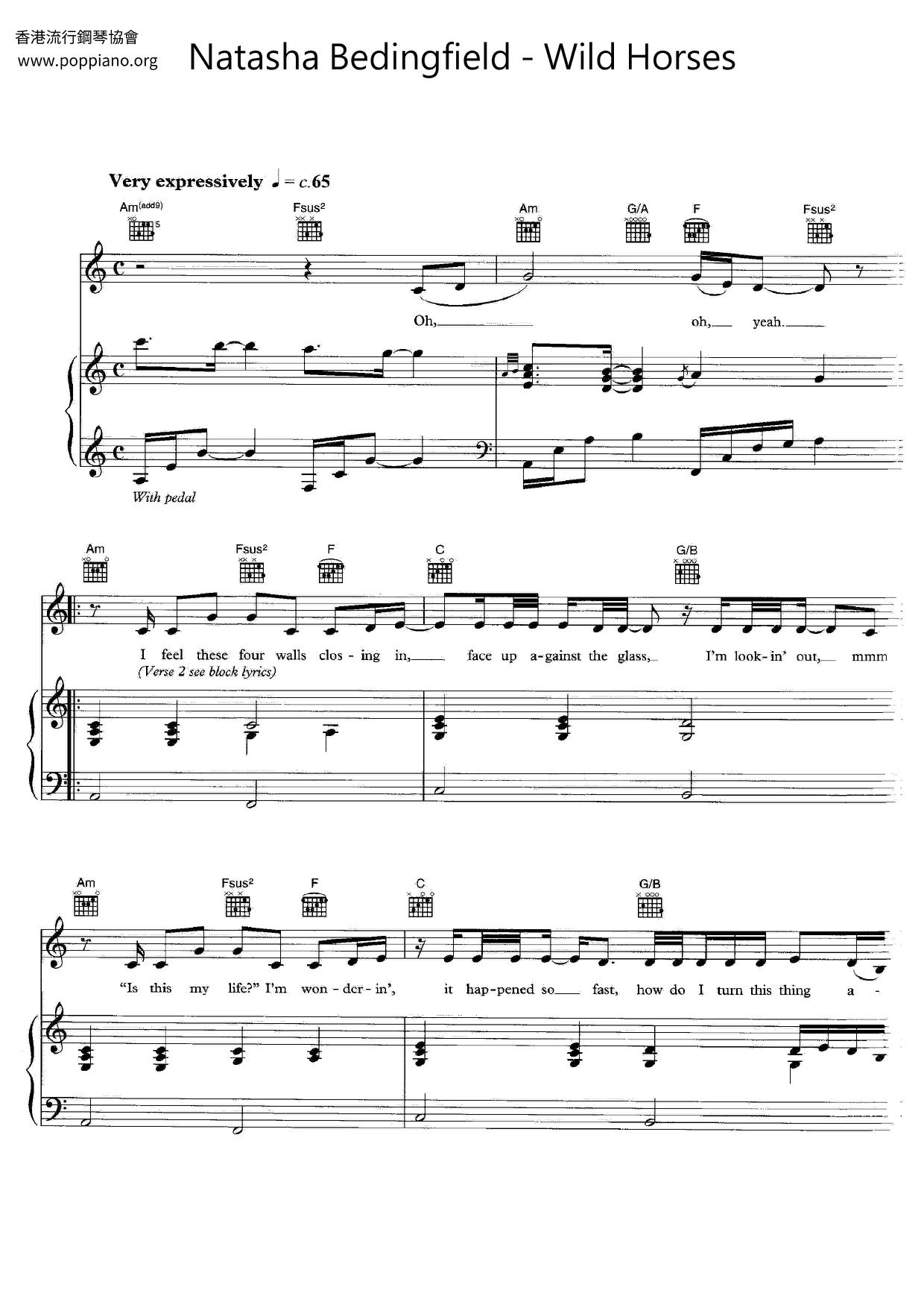 Natasha BedingfieldWild Horses Sheet Music pdf, Free Score Download ★