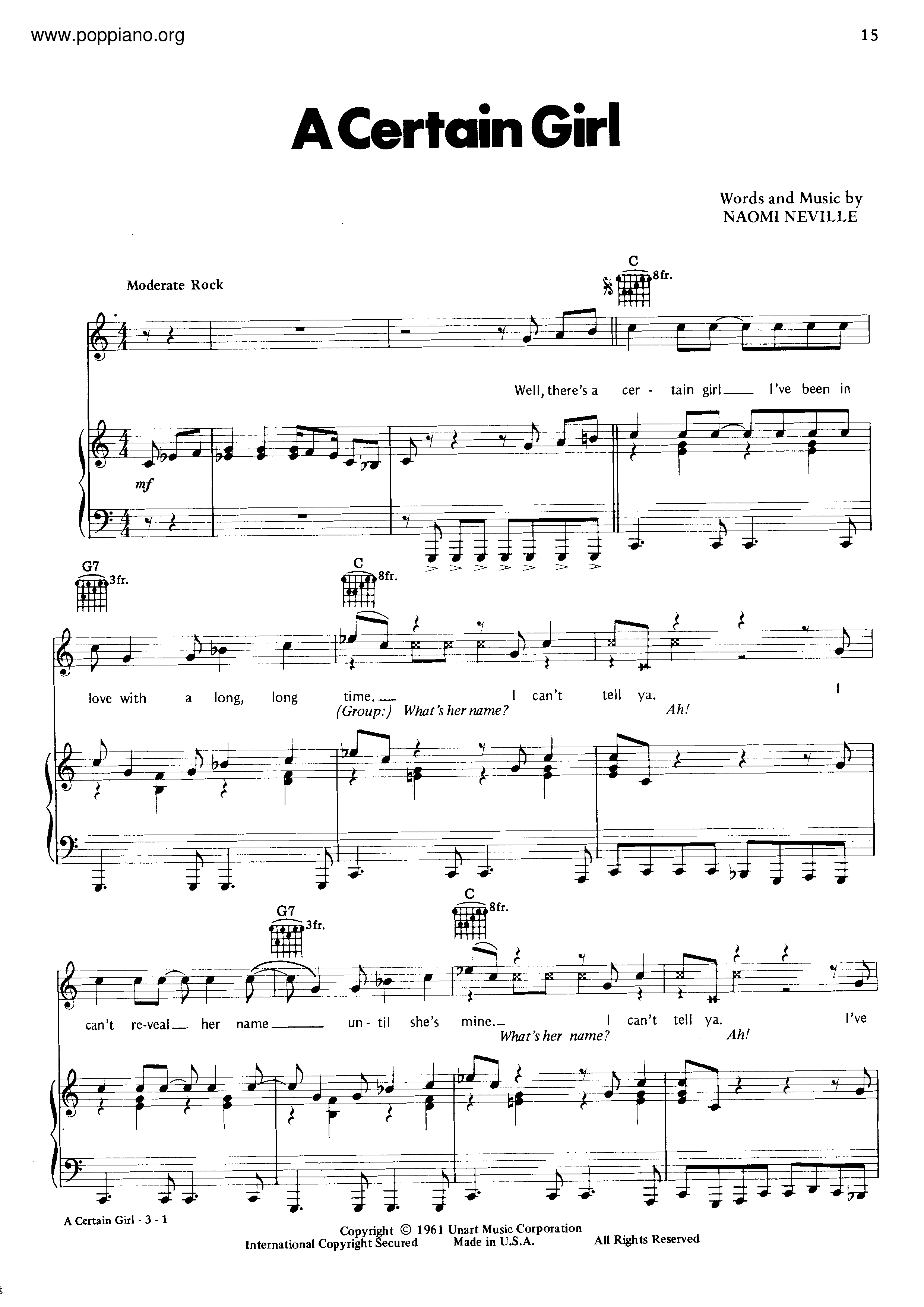 A Certain Girl Score