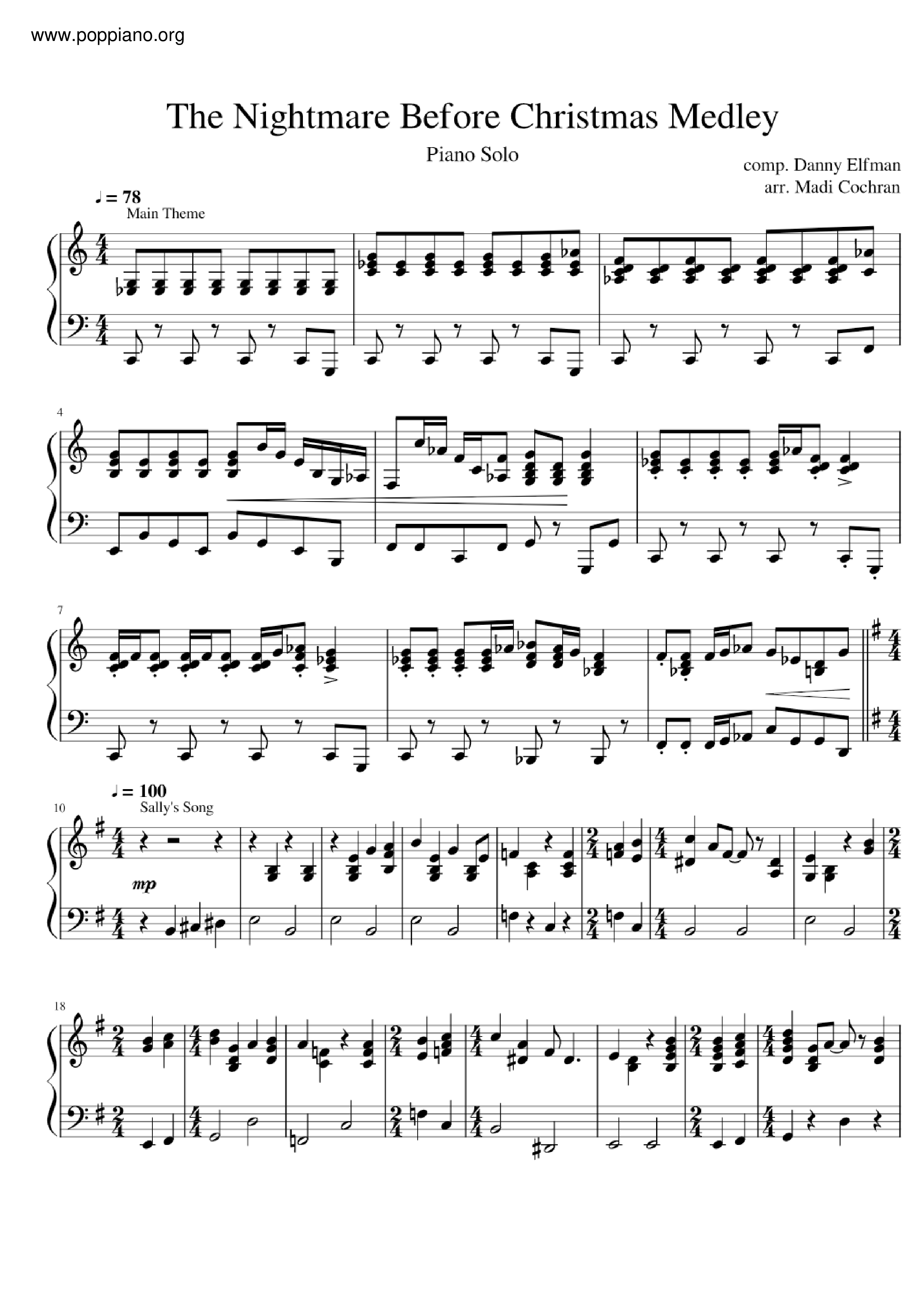 The Nightmare Before Christmas Medley Score
