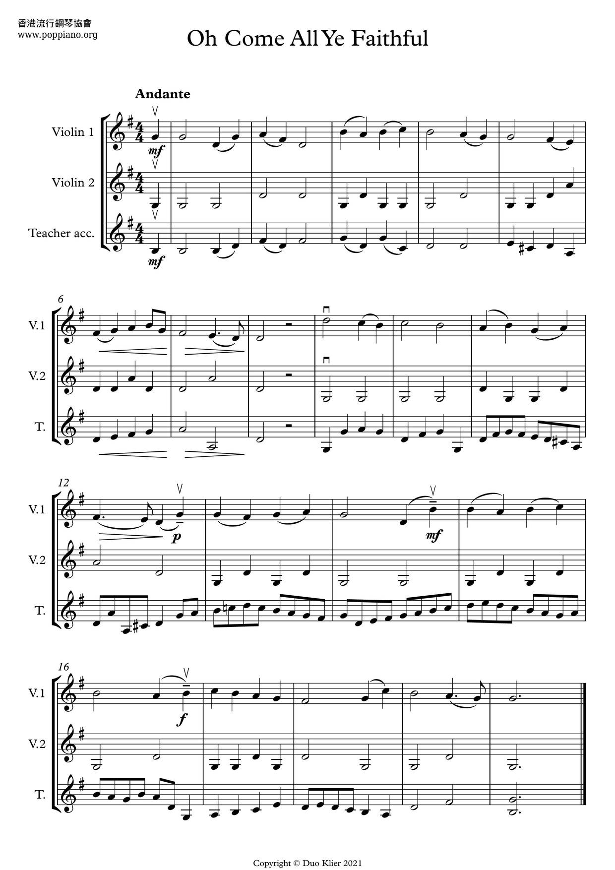 O Come, All Ye Faithful Score