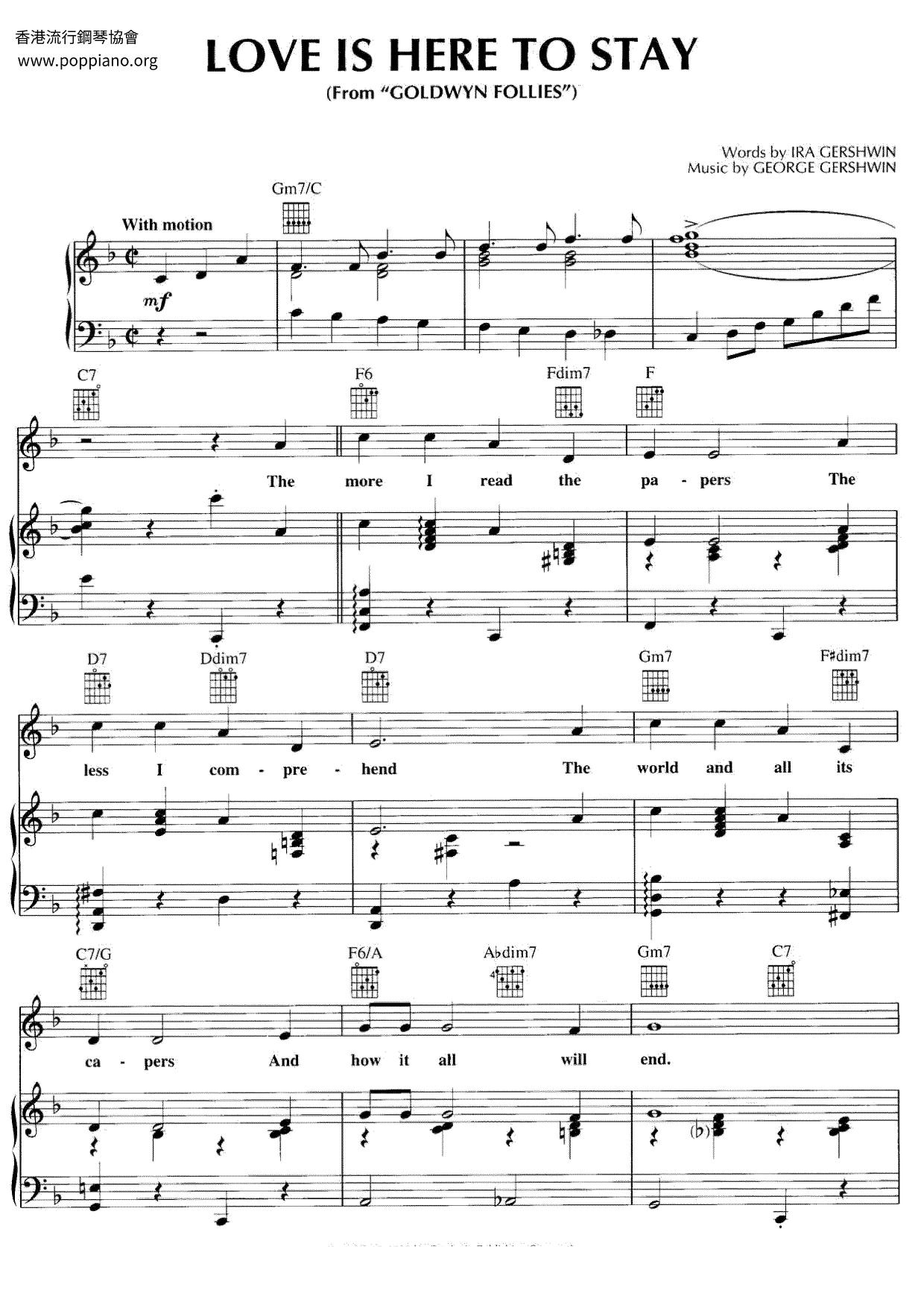 ☆ Nat King Cole-Our Love Is Here To Stay Sheet Music pdf, - Free