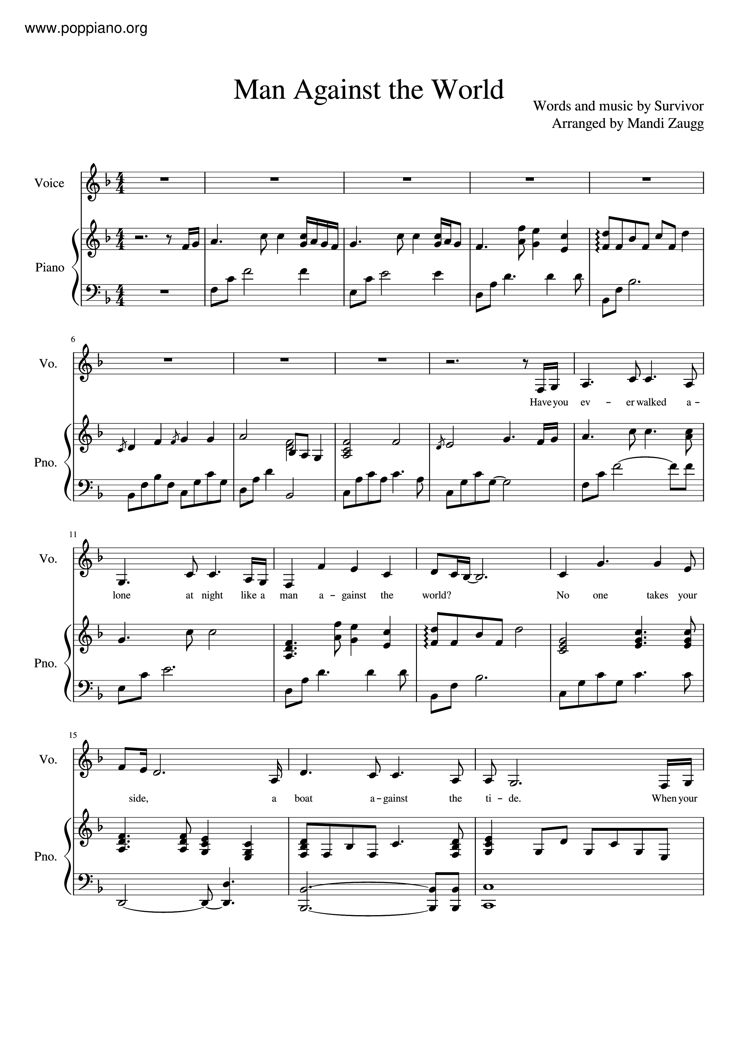 SurvivorMan Against the World Sheet Music pdf, Free Score Download ★