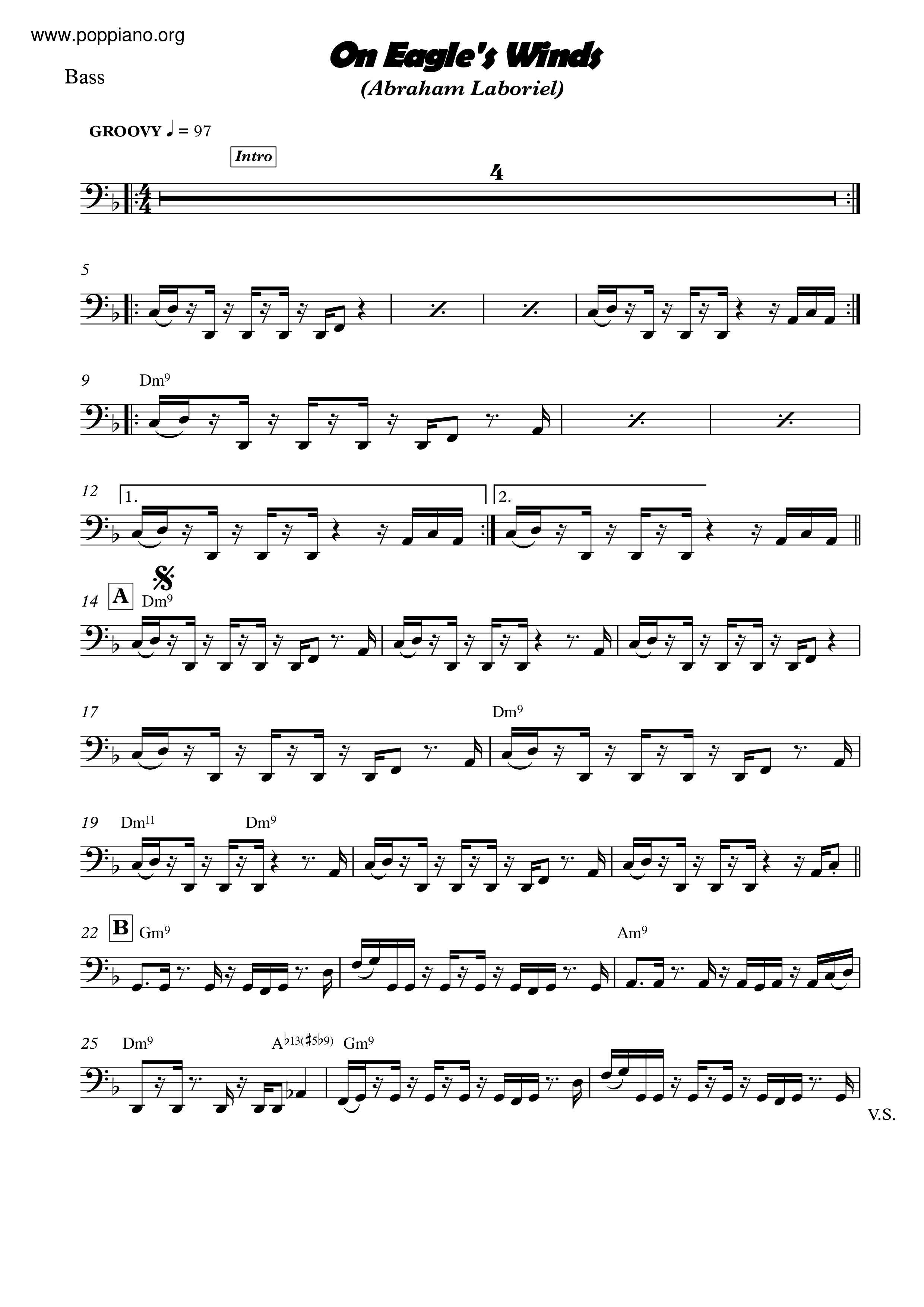 On Eagles Wings (Bass) Score