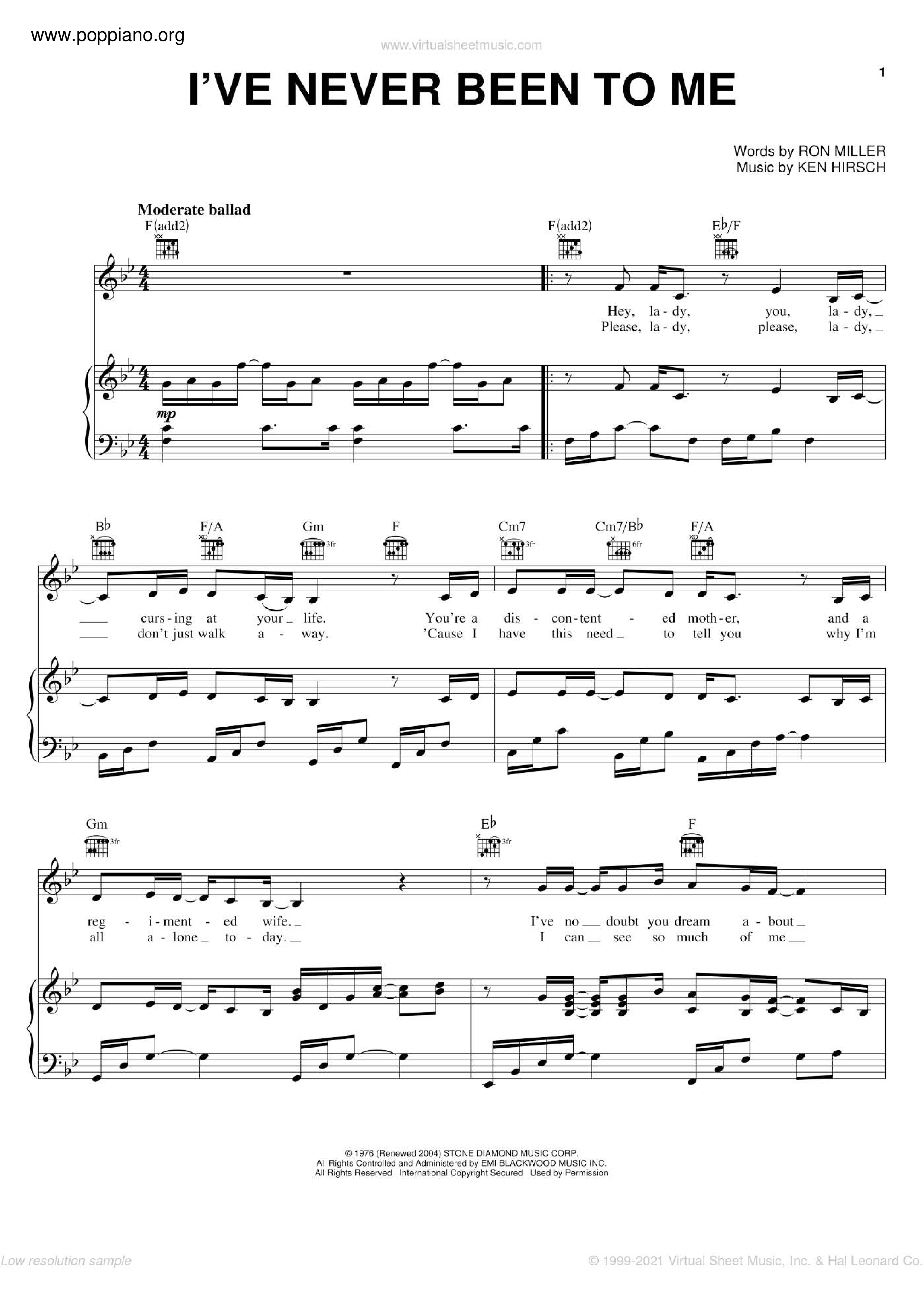 I've Never Been To Me / 孤單的心痛 Score