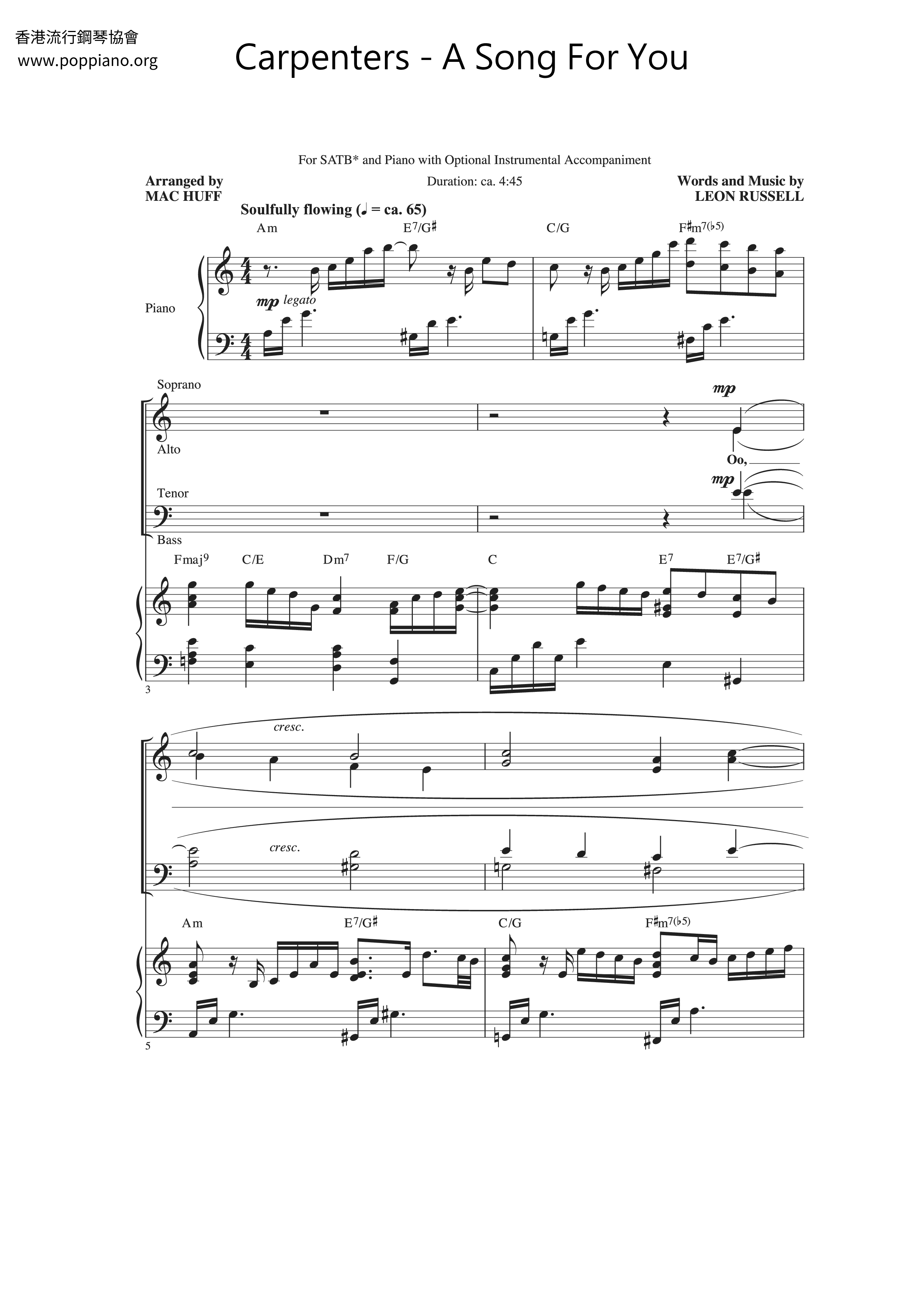 A Song For You Score