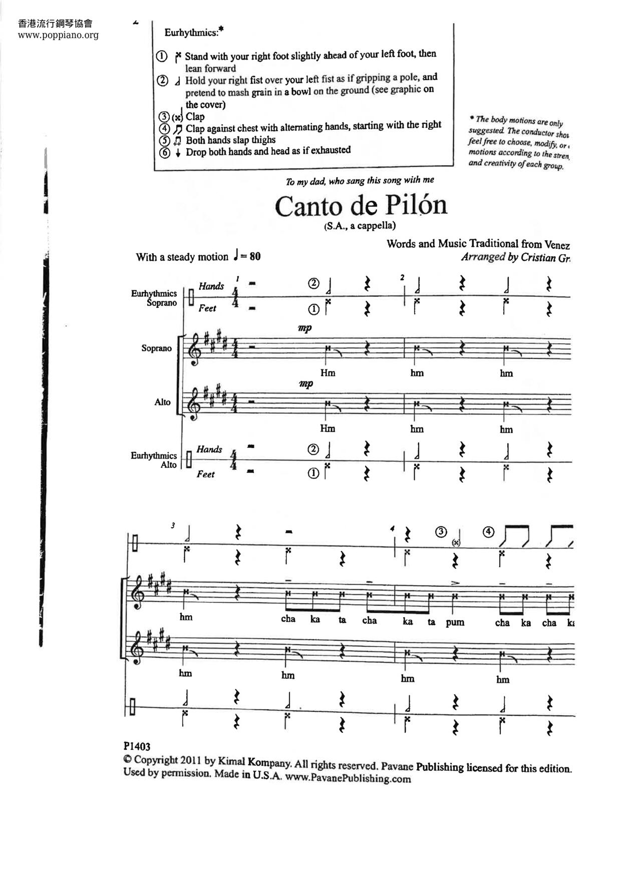 Canto De Pilon Score