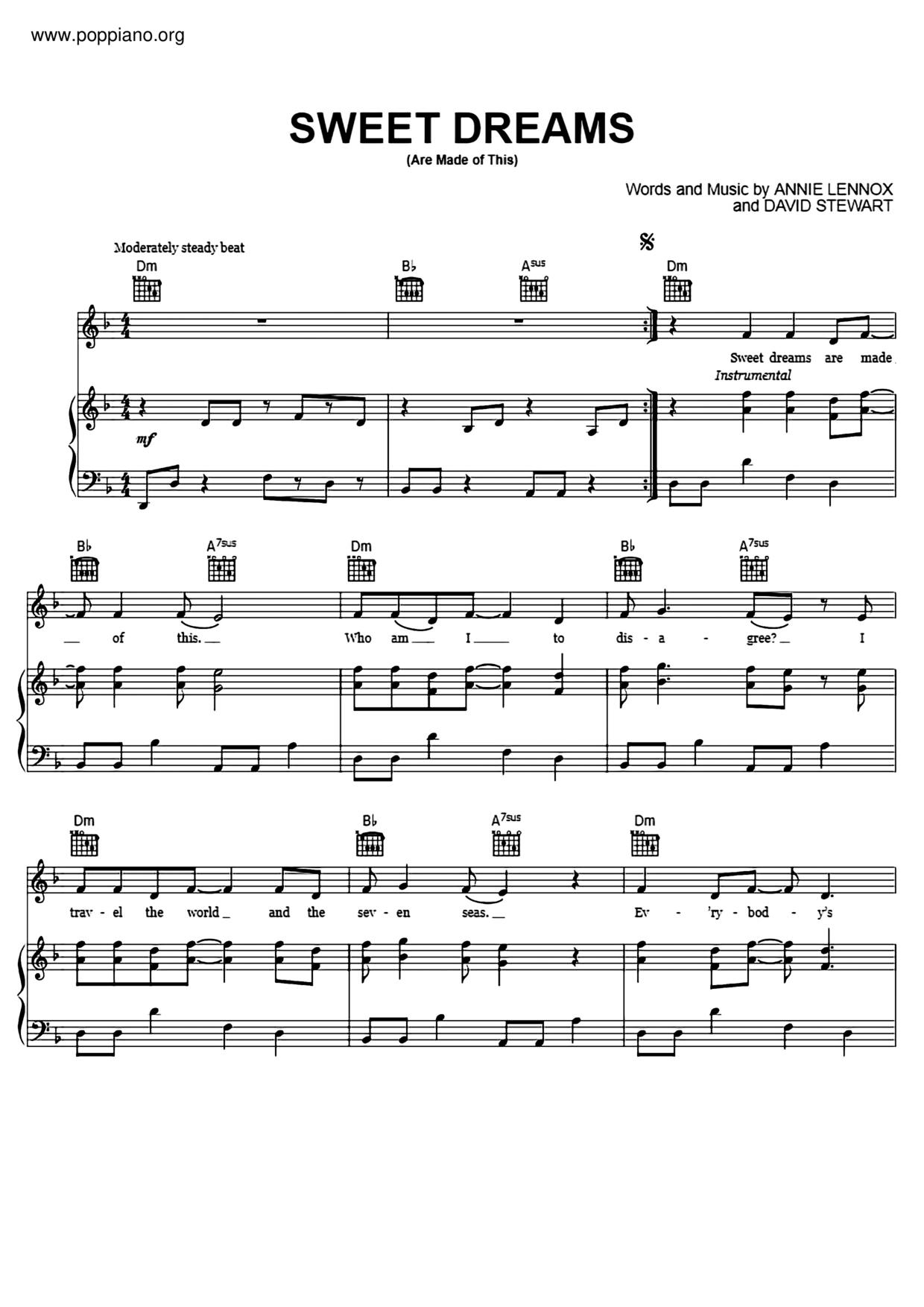 Sweet Dreams (Are Made Of This) Score