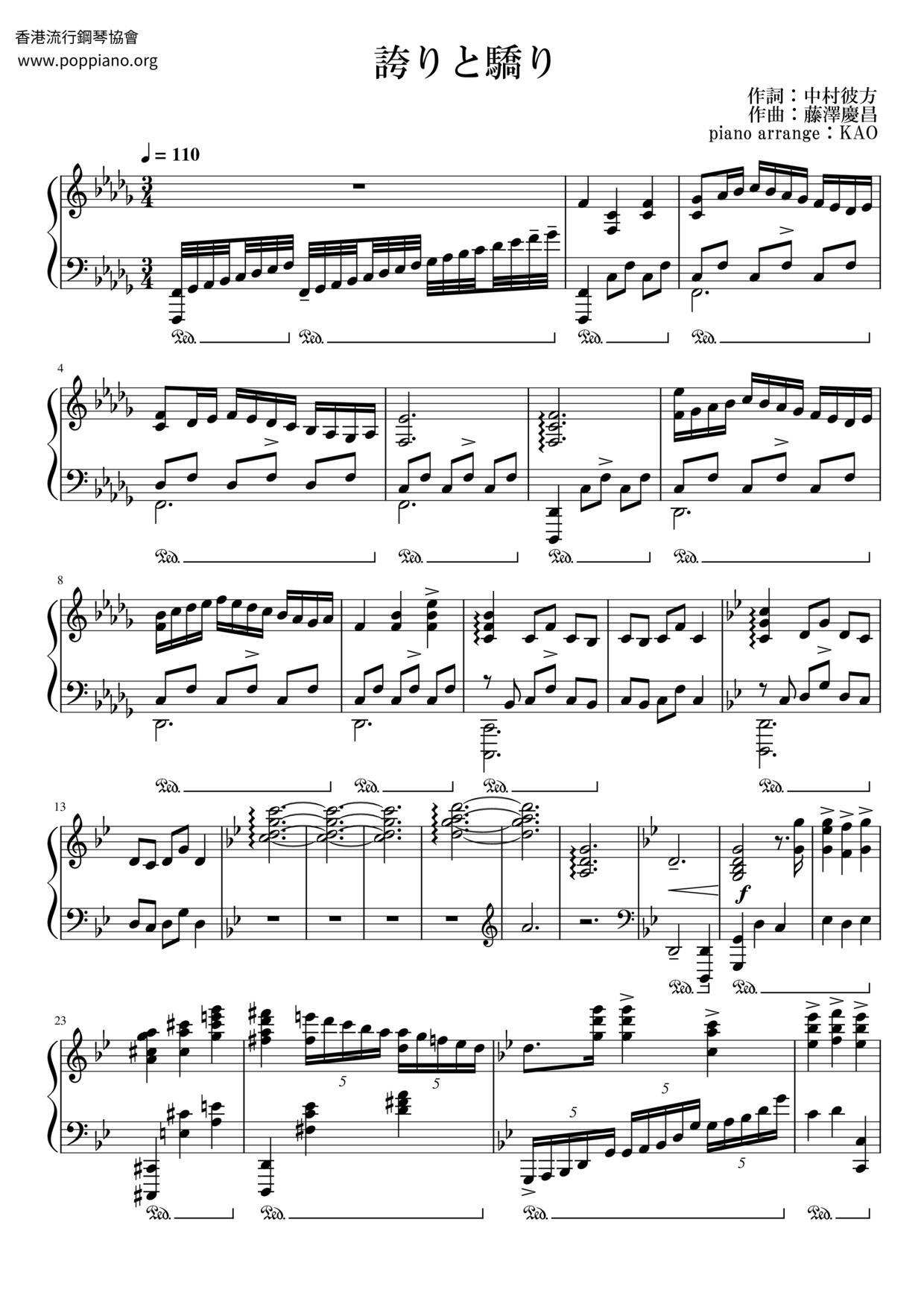 喜りと火り Score