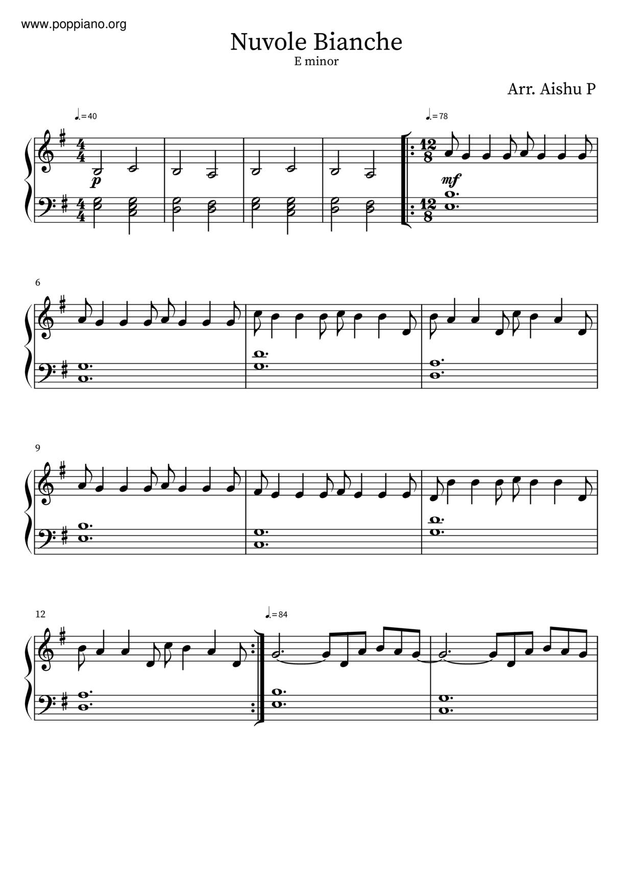 Nuvole Bianche Score