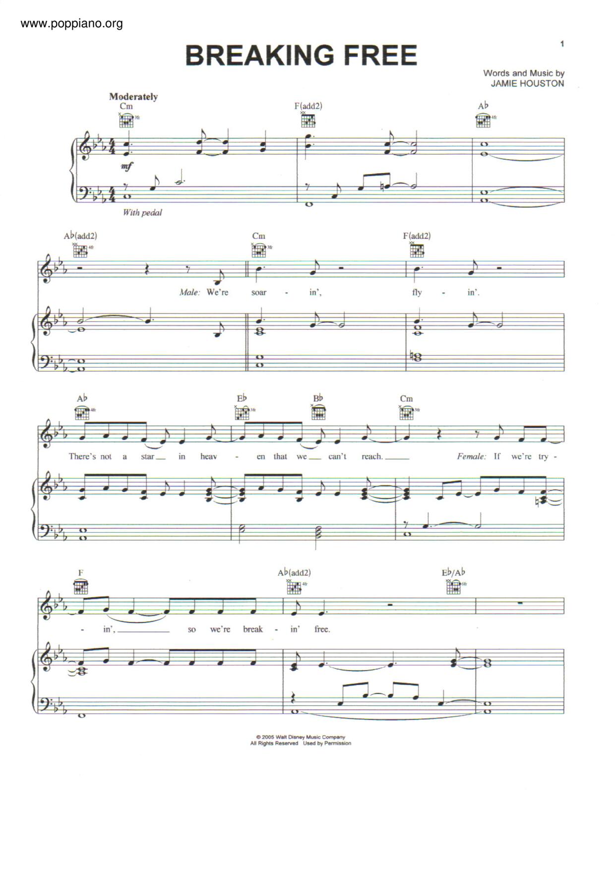 Breaking Free - From High School Musical Score