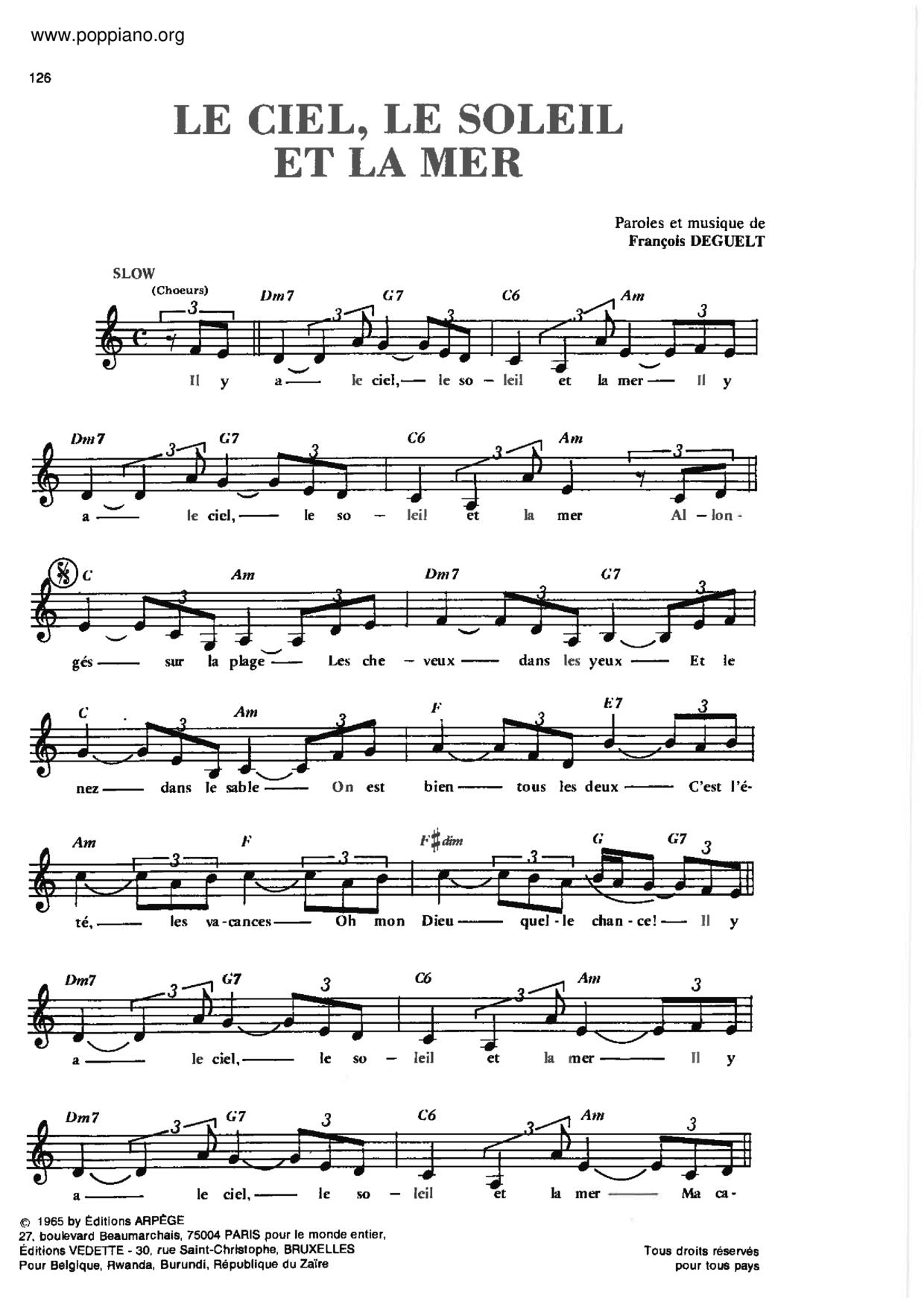 Le Ciel Le Soleil Et La Mer Score