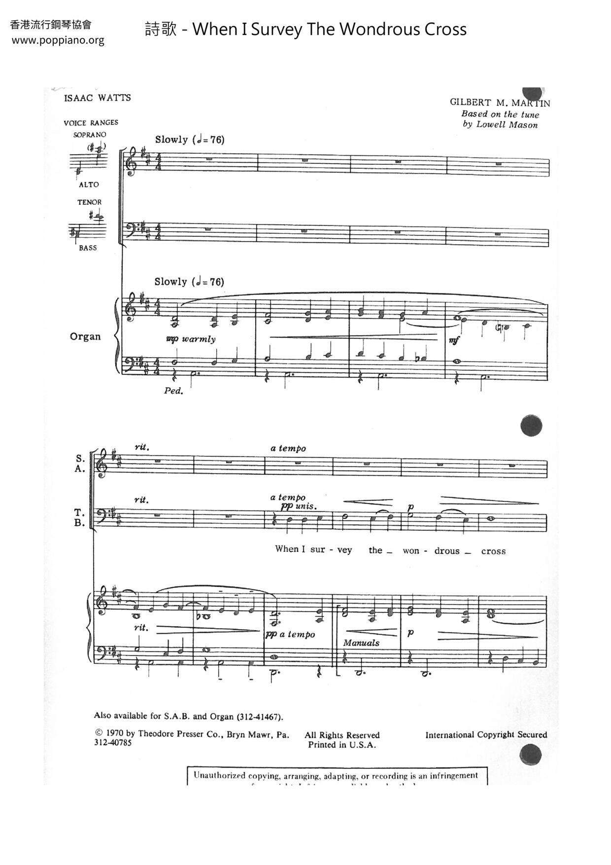 When I Survey The Wondrous Cross Score