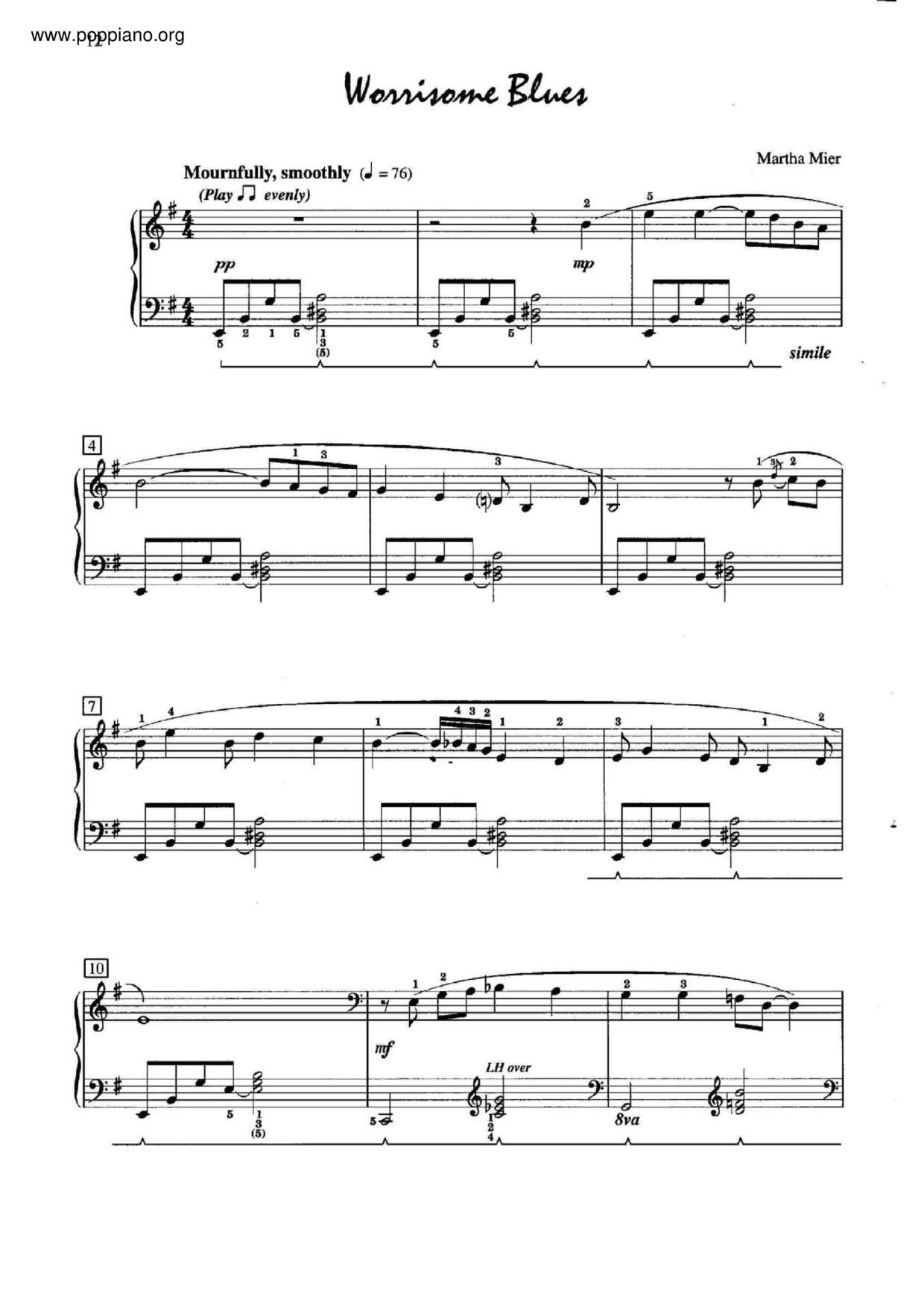 Worrisome Blues Score