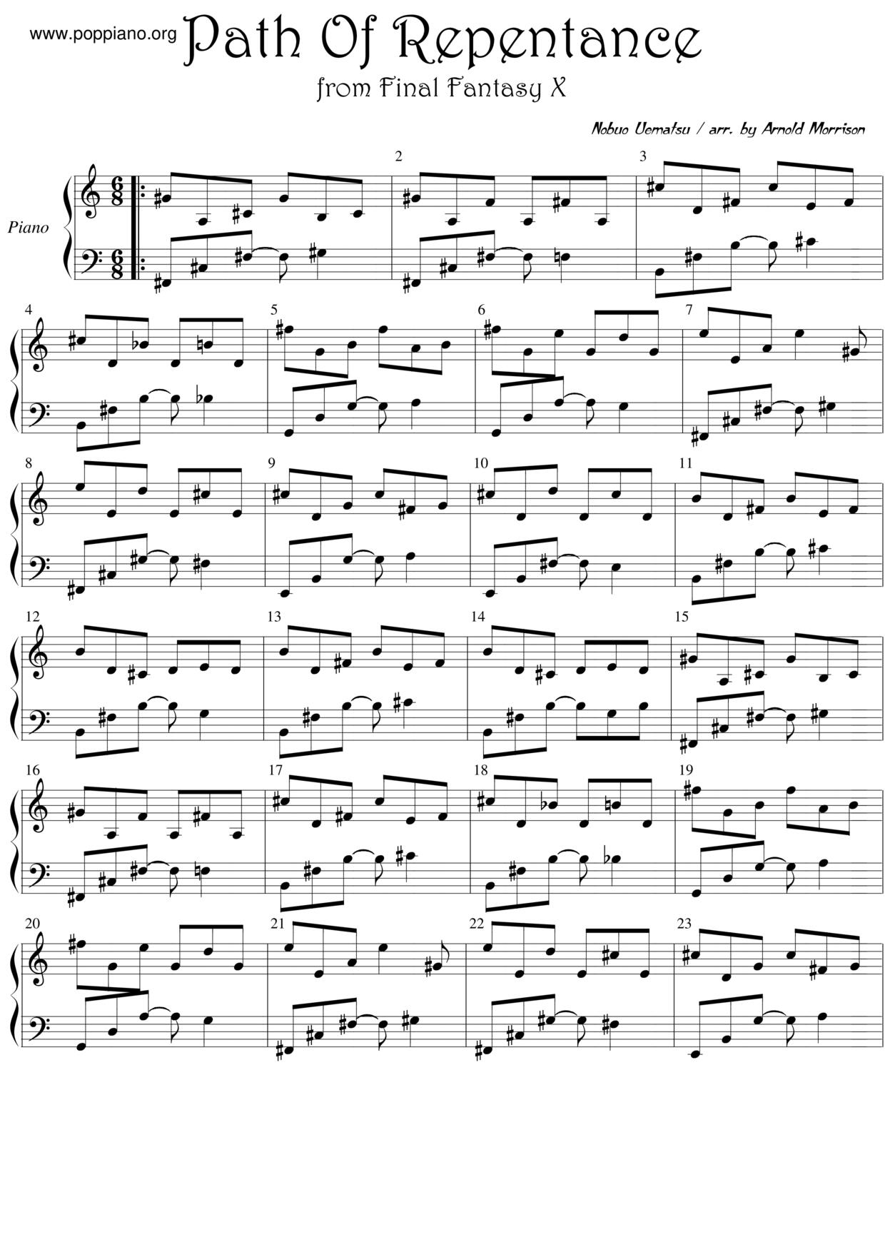 Path Of Repentance (Via Purifico) Score
