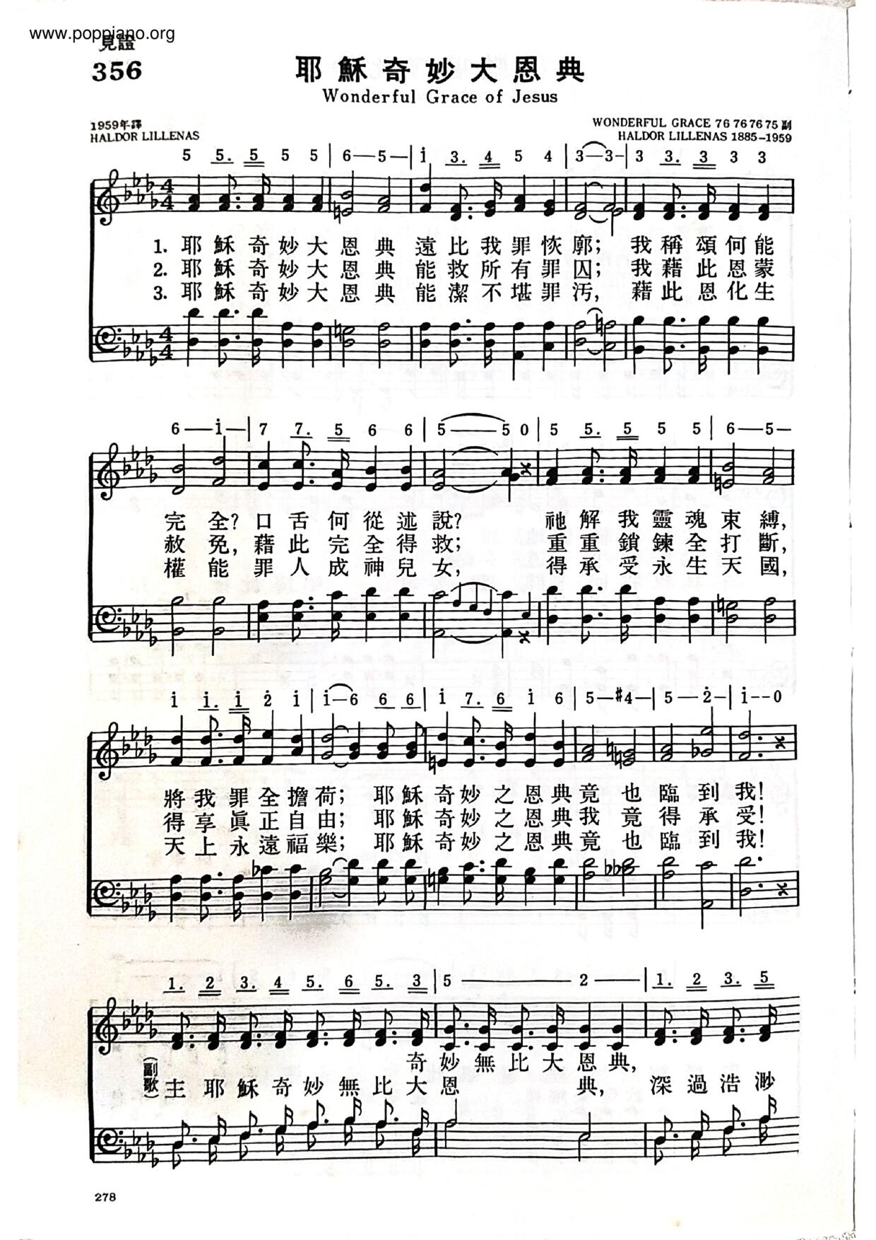 The Wonderful Grace Of Jesus Score