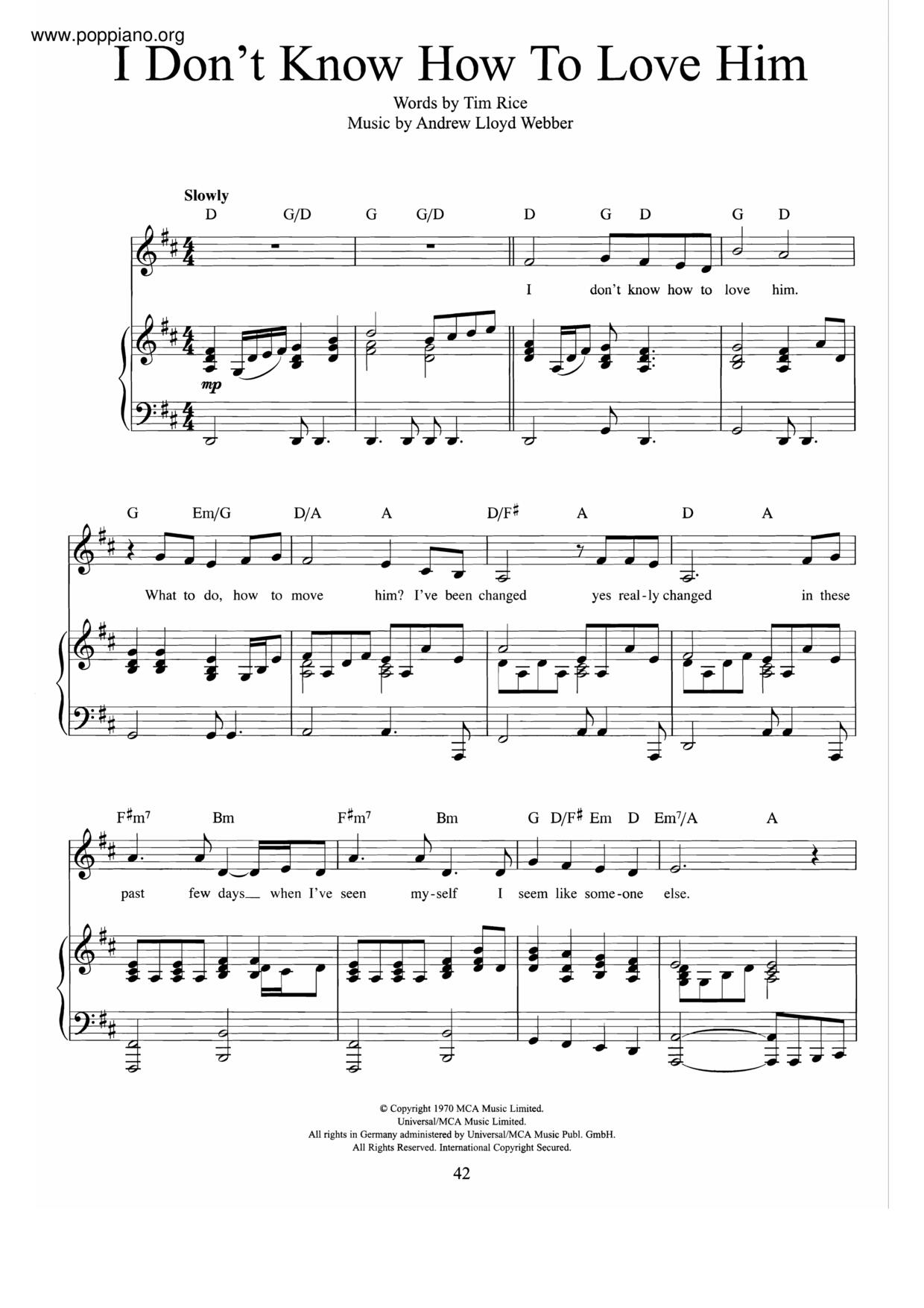 I Don't Know How To Love Him Score