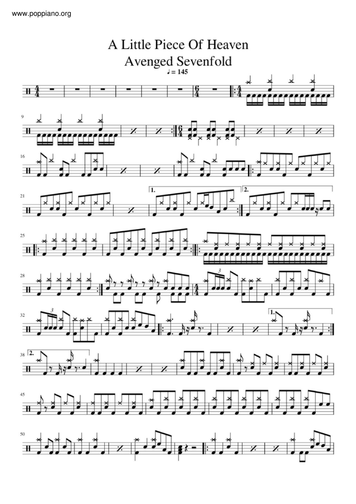 Avenged SevenfoldA Little Piece Of Heaven Drum Tab pdf, Free Score Download ★