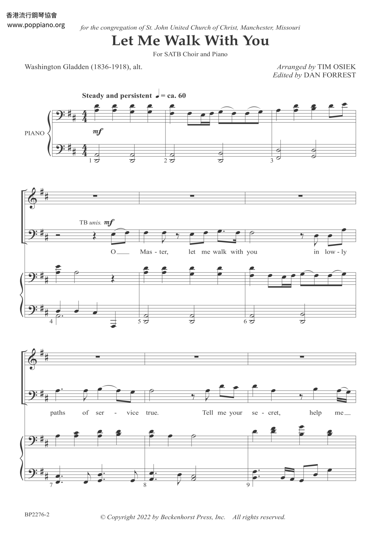 Let Me Walk With You Score