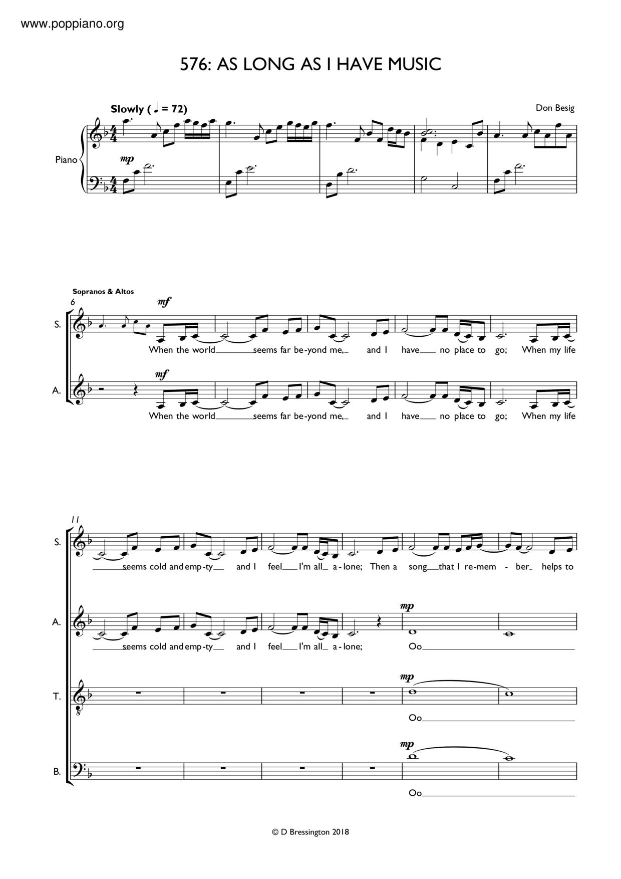 As Long As I Have Music Score