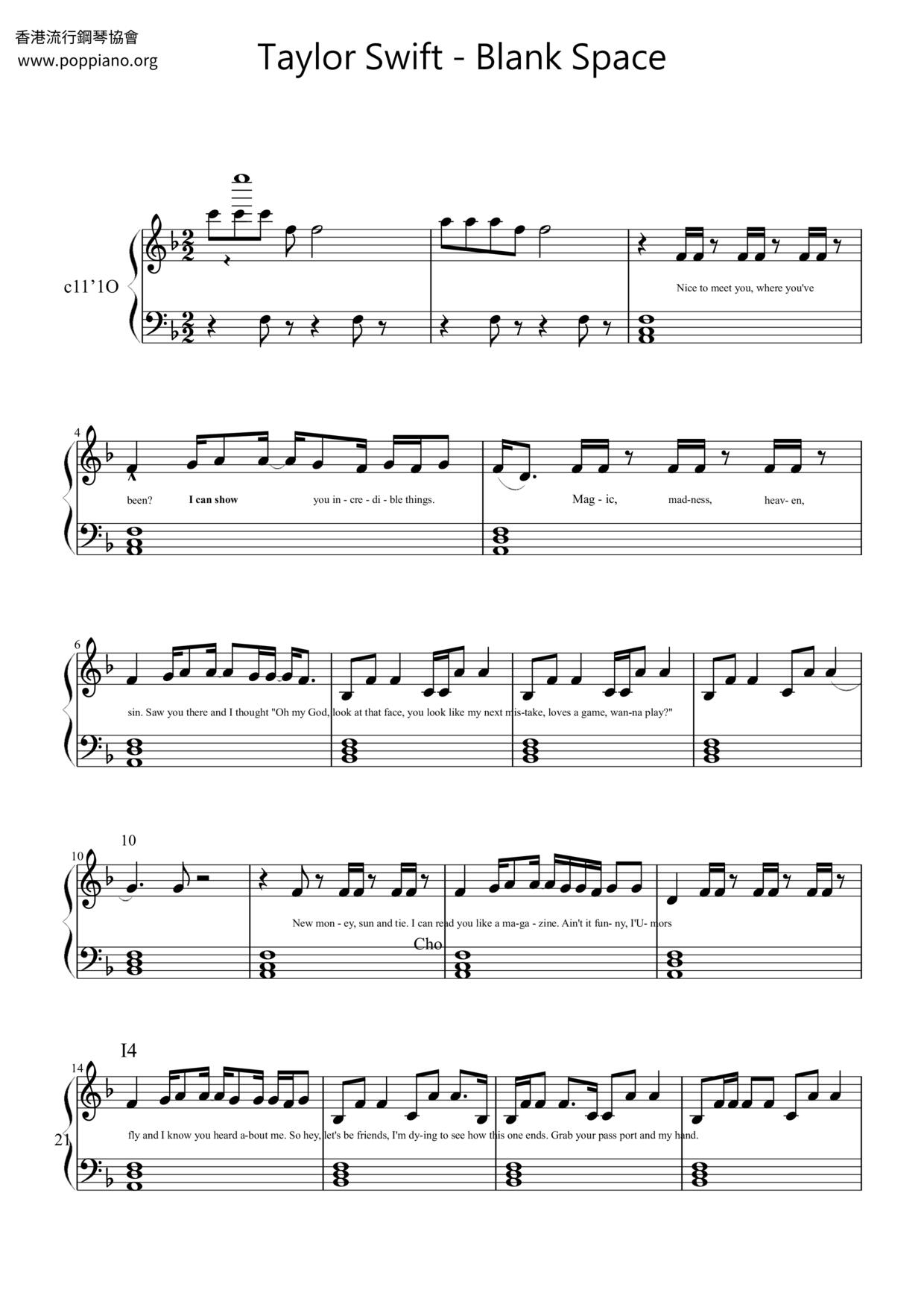 Taylor SwiftBlank Space Sheet Music pdf, Free Score Download ★