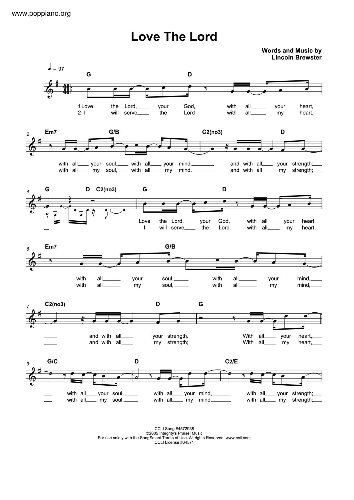 I Love The Lord Score