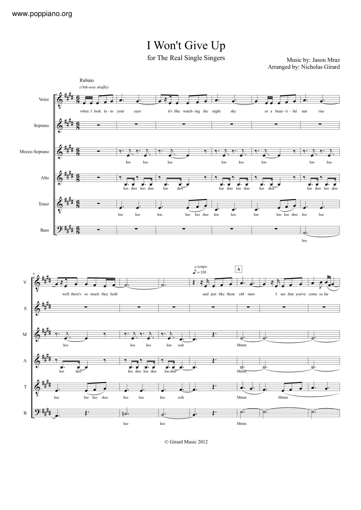 I Won't Give Up Score
