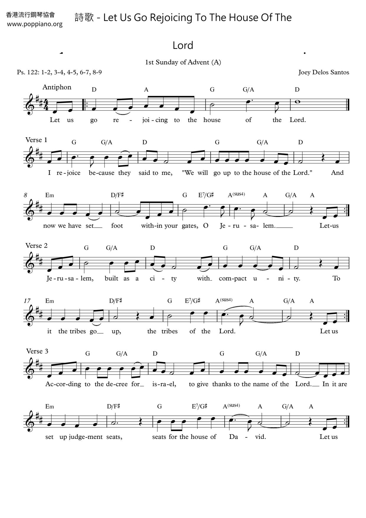 Let Us Go Rejoicing To The House Of The Lord Score
