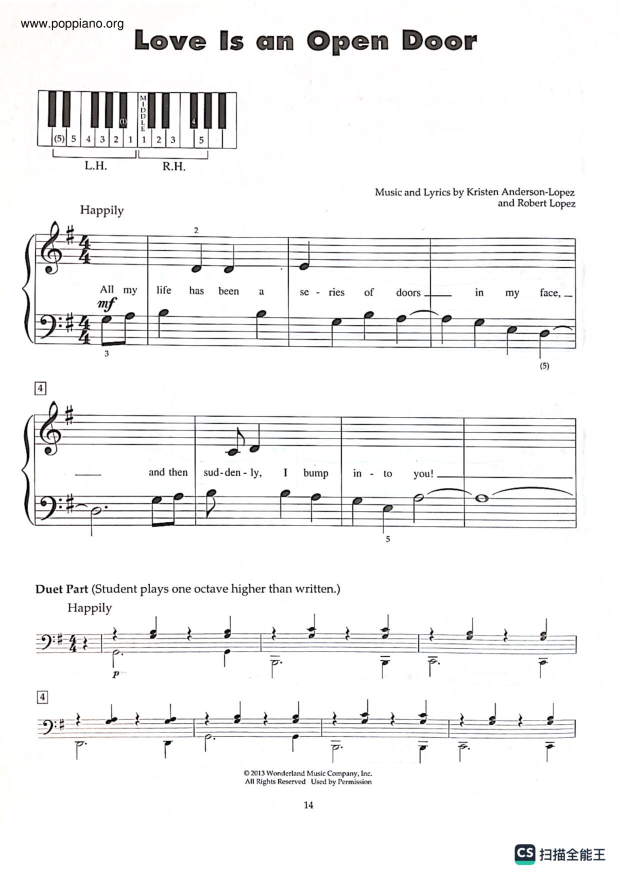 Frozen - Love Is An Open Door Score