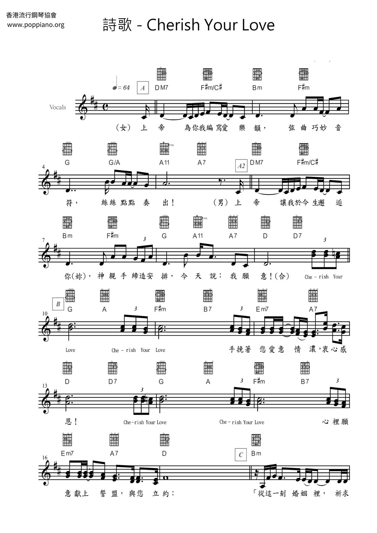 Cherish Your Love Score