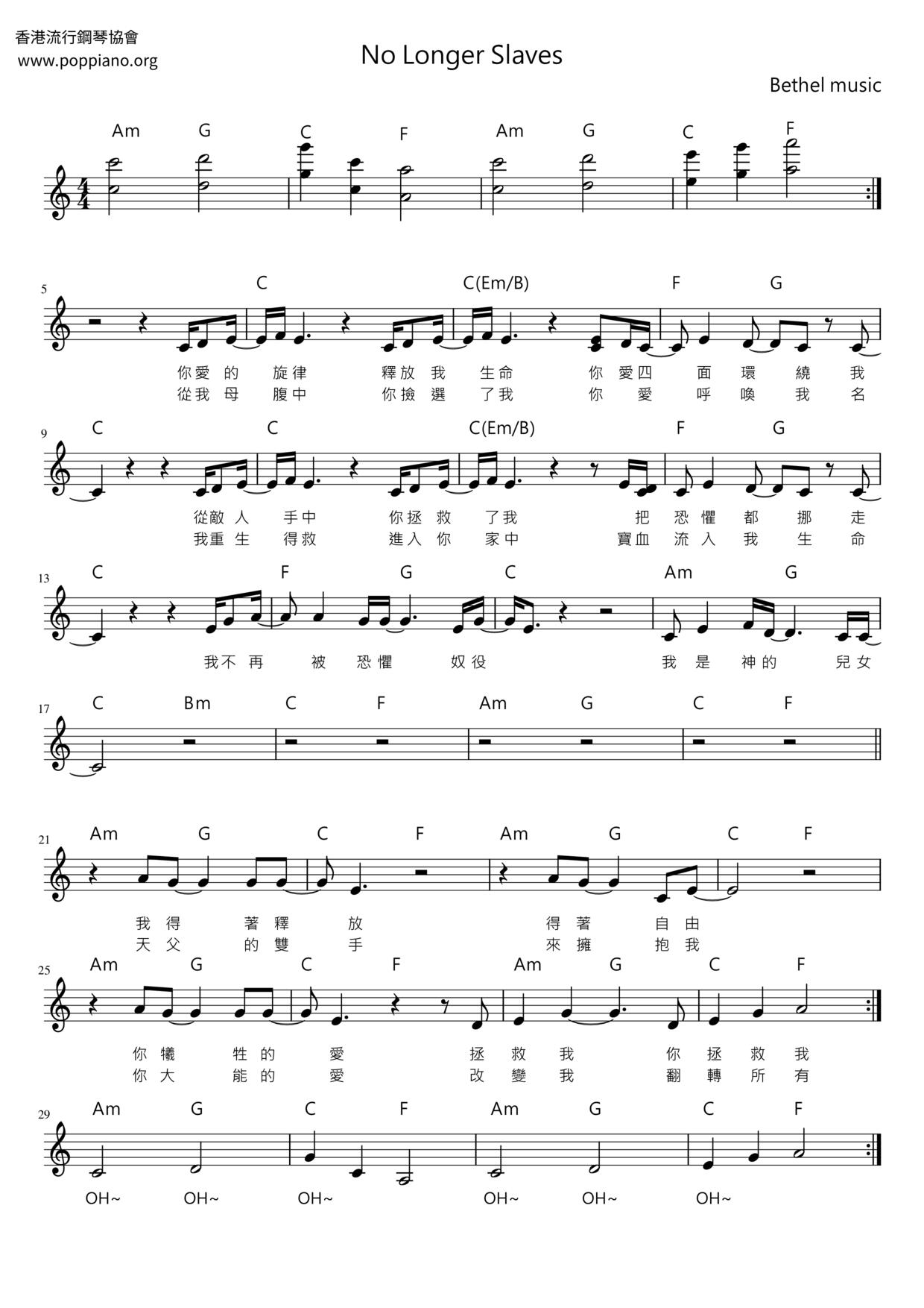 No Longer Enslaved Score