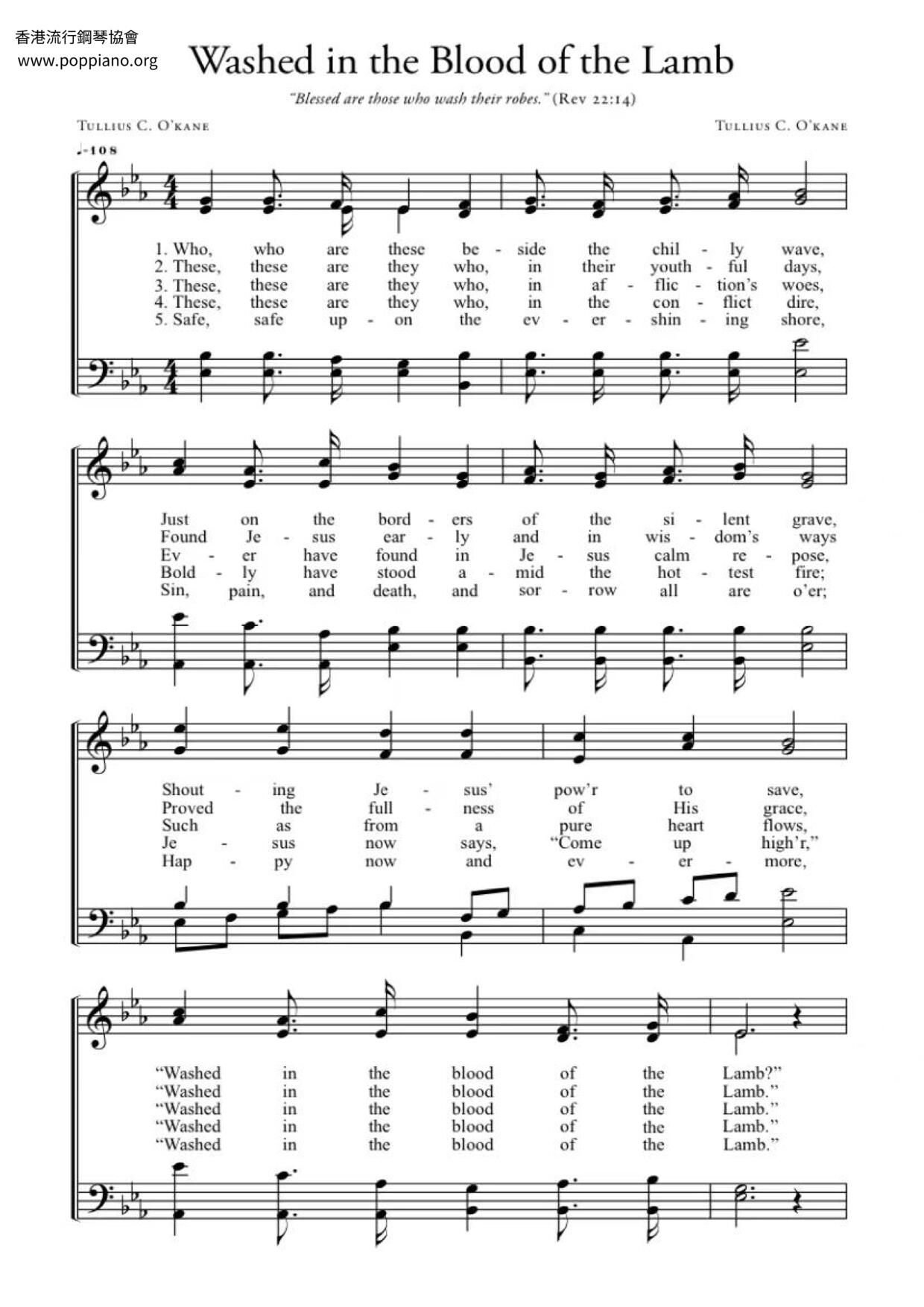 Washed In The Blood Of The Lamb Score