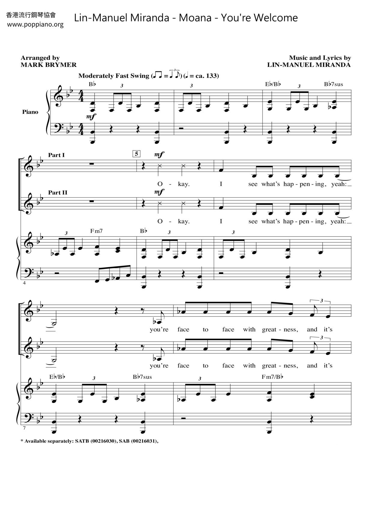 Moana - You're Welcome Score