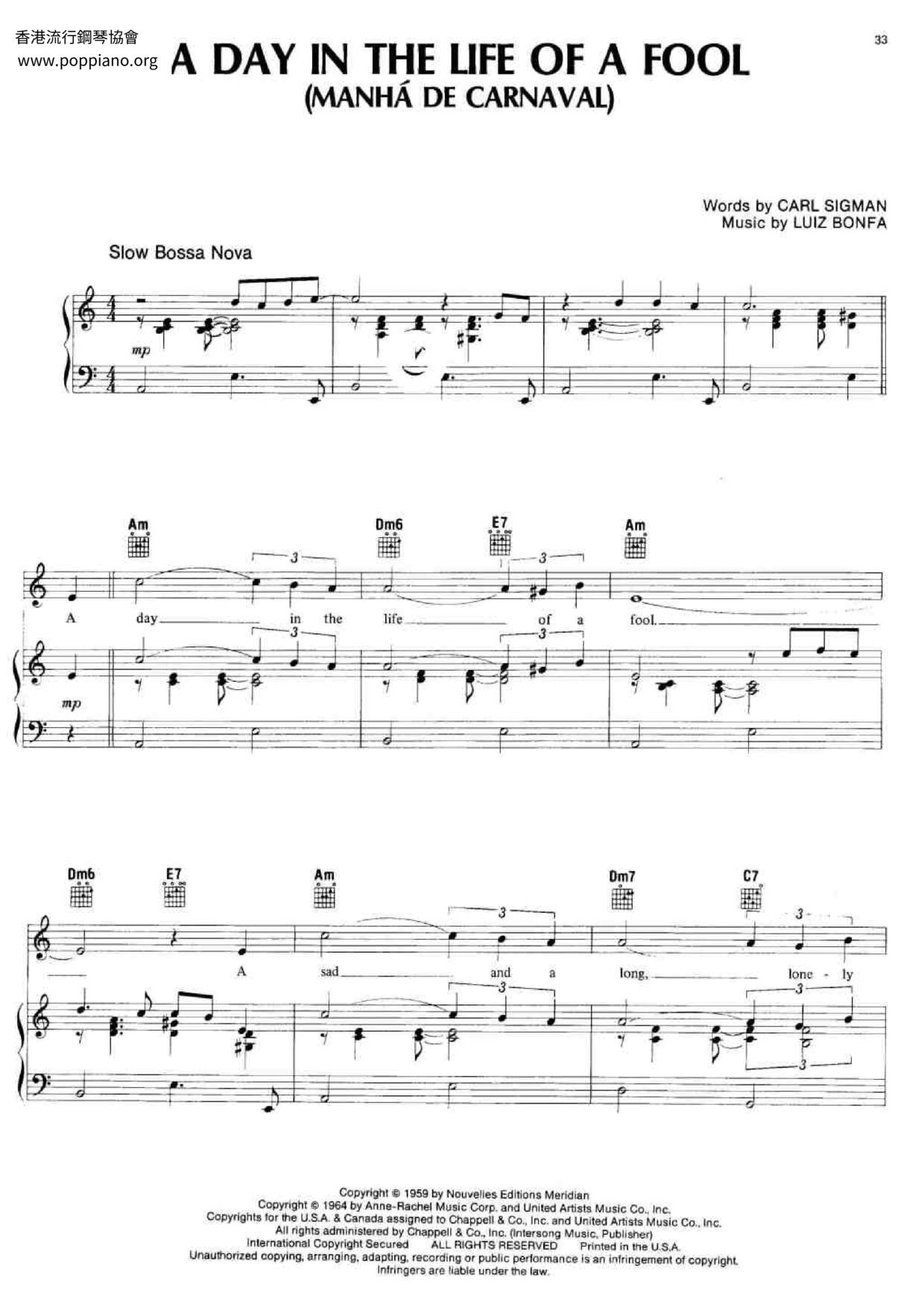 A Day In The Life Of A Fool Score