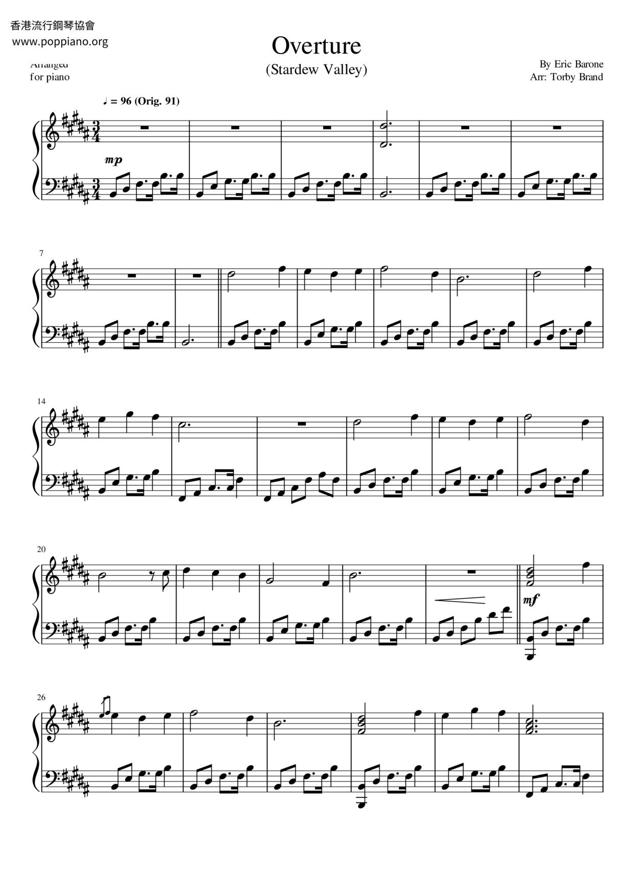 Stardew Valley Overture Score