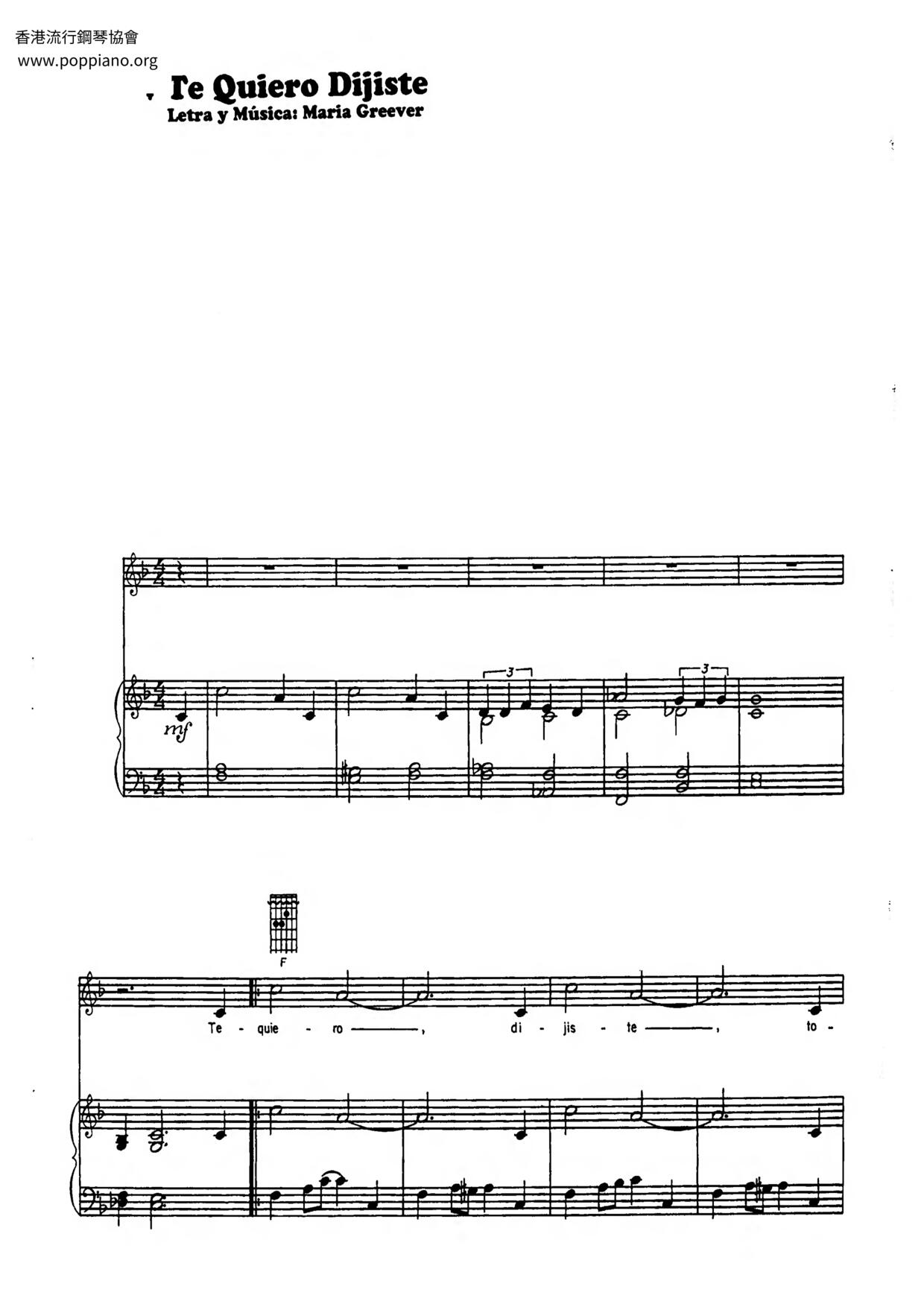 Te Quiero Dijiste Score