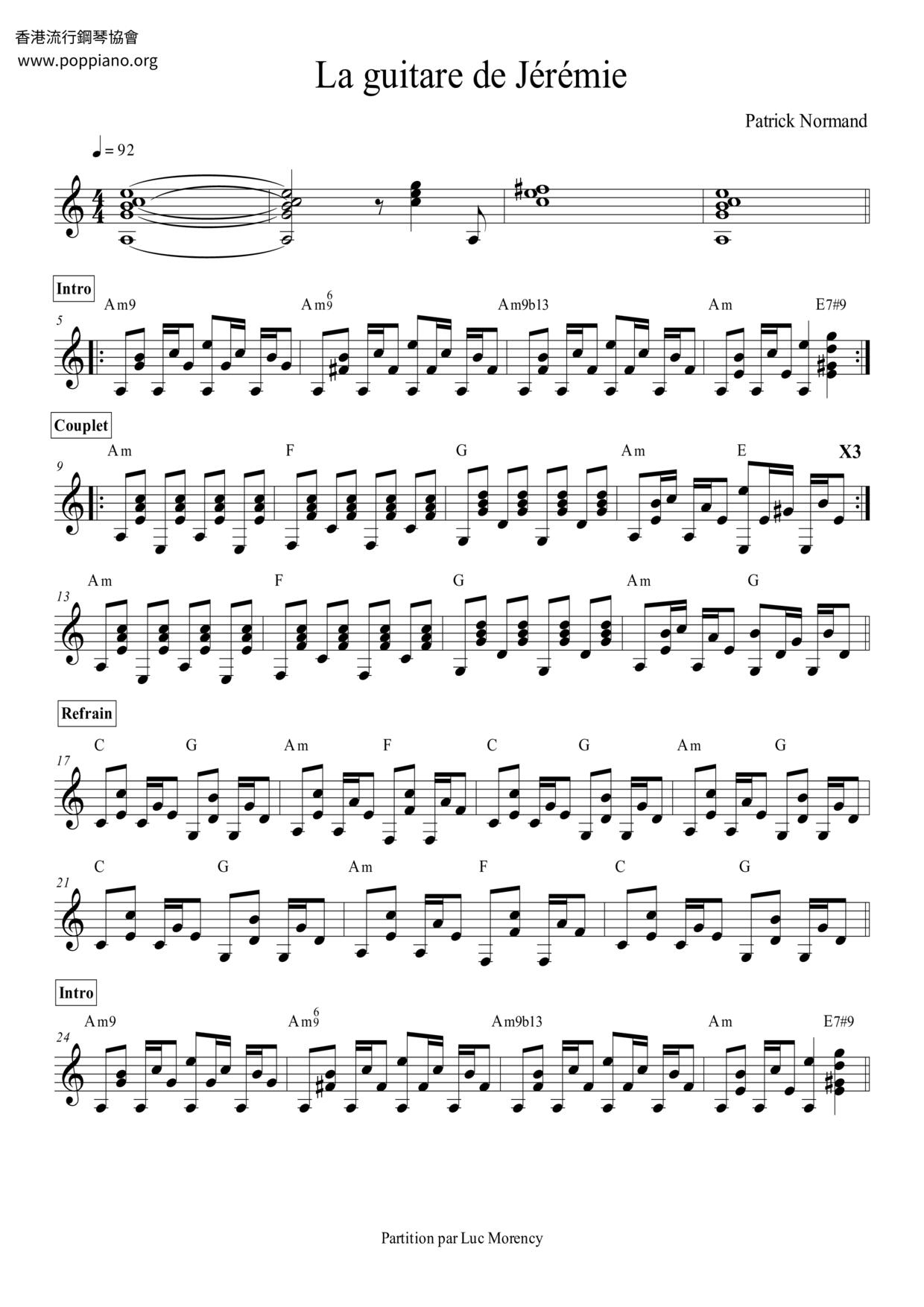 La Guitare De Jérémie Score