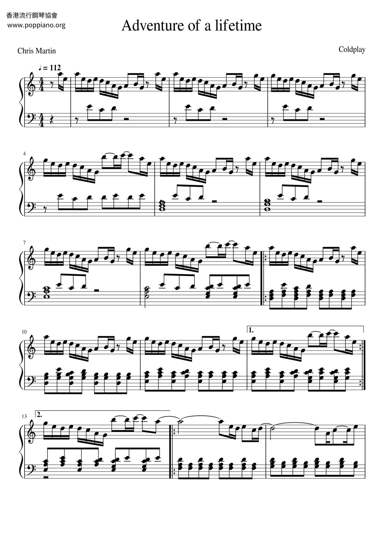 Adventure Of A Lifetime Score
