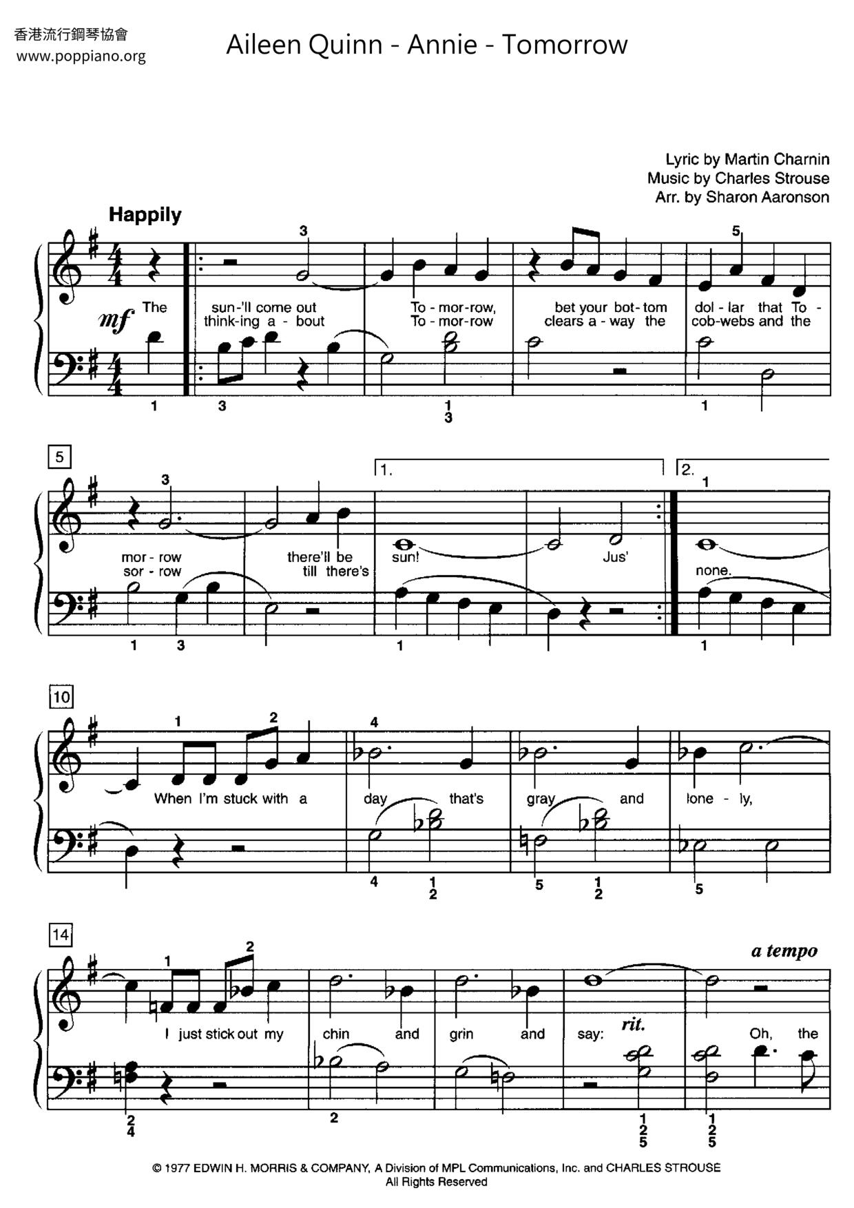 Annie - Tomorrow Score
