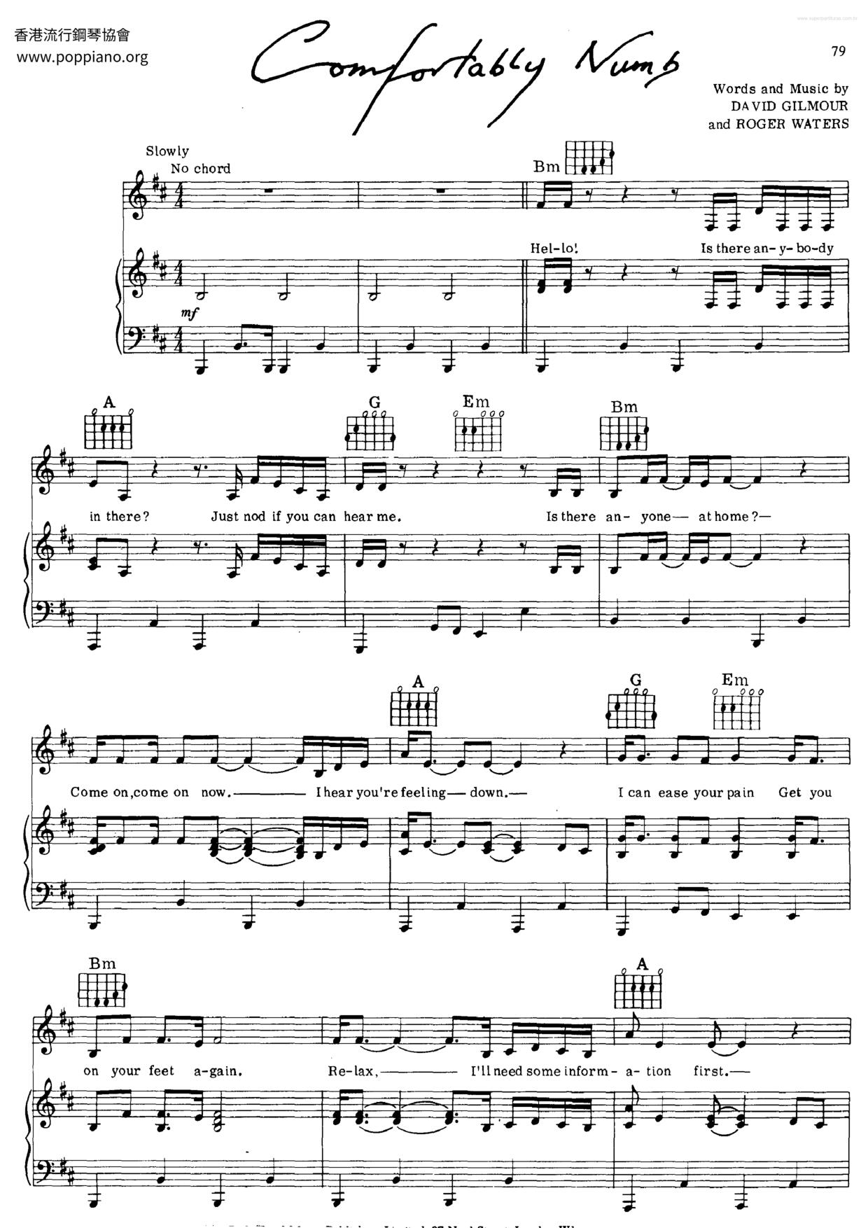 Comfortably Numb Score