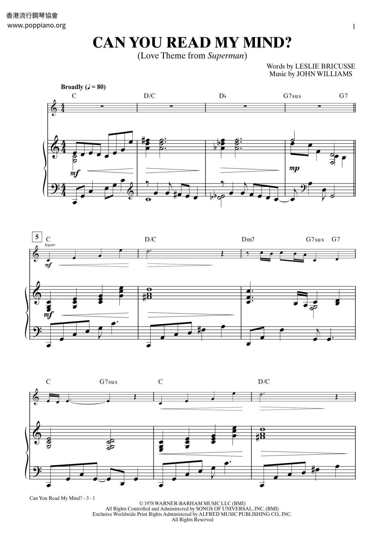 Superman - Can You Read My Mind? Score
