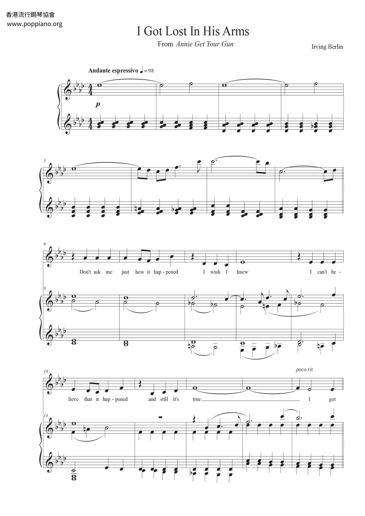 I Got Lost In His Arms Score